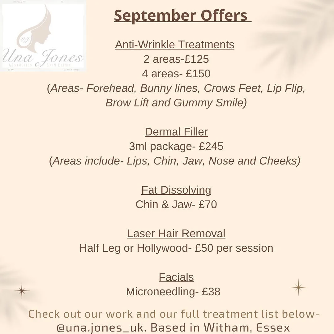 September offers incoming-
Treat yourself, pamper yourself the kids are back to school 🎉
As always feel free to message us with any queries ❤️
Lots of love 
UJ
xxx