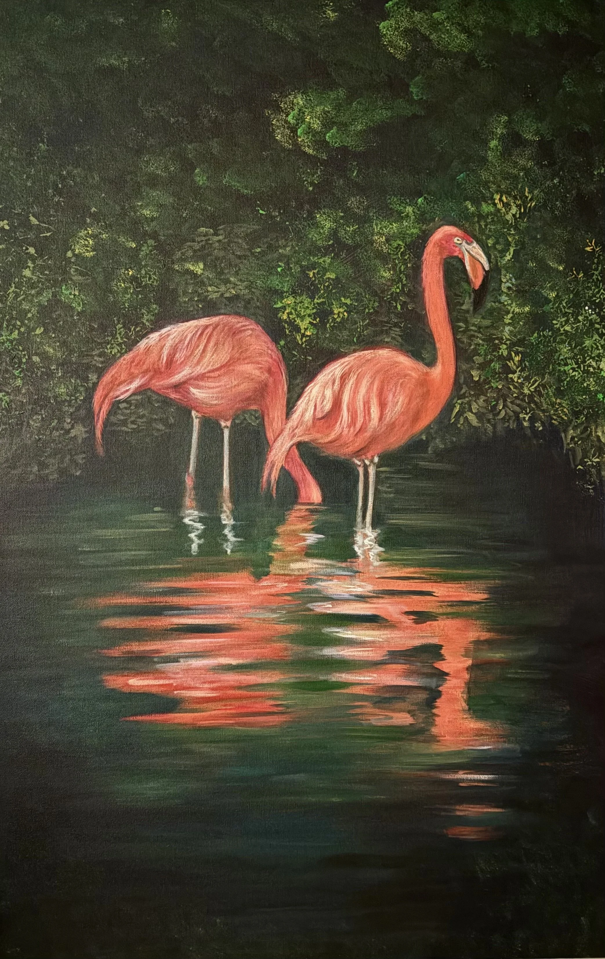 Flamingos in the dark