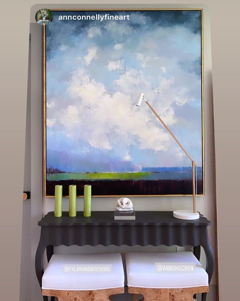 Fun installation shot of a new oil painting represented by @annconnellyfineart in Baton Rouge, Louisiana. #annshogren #cloudpainting #louisianapainter #batonrouge #batonrougeart #modernpainter #modernlandscape #modernart #cloudscape #contemporaypaint