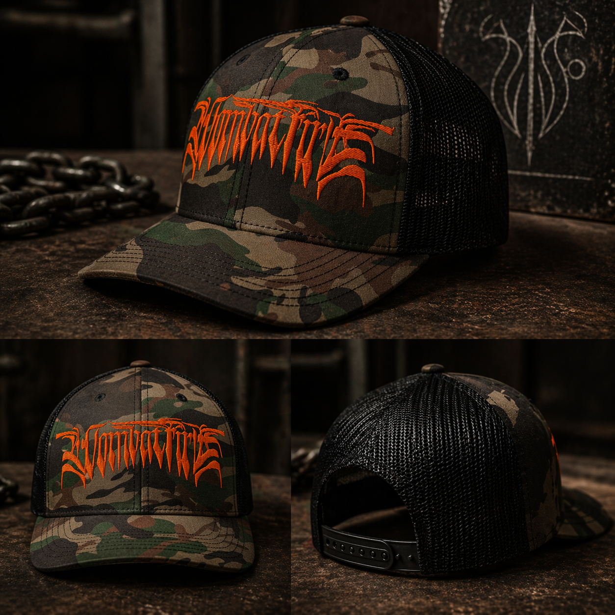 Wombat Fire Safety Orange Camouflage trucker hat