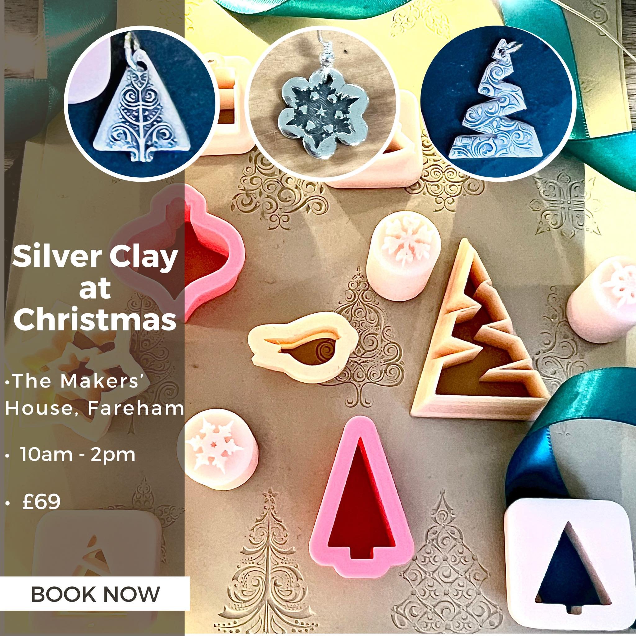 Festive Silver Clay Pendants or Drop Earrings