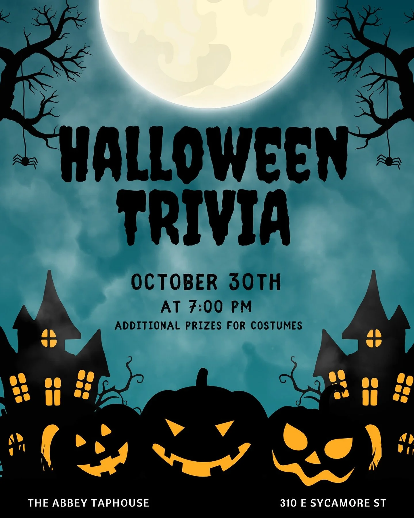 H A L L O W E E N  T R I V I A 
October 30th at 7pm 
Additional prizes given for costumes 🎃
See you then 🦇
#halloween #trivia #triviagreensboro #gso #thingstodo #spookyseason #greensboro