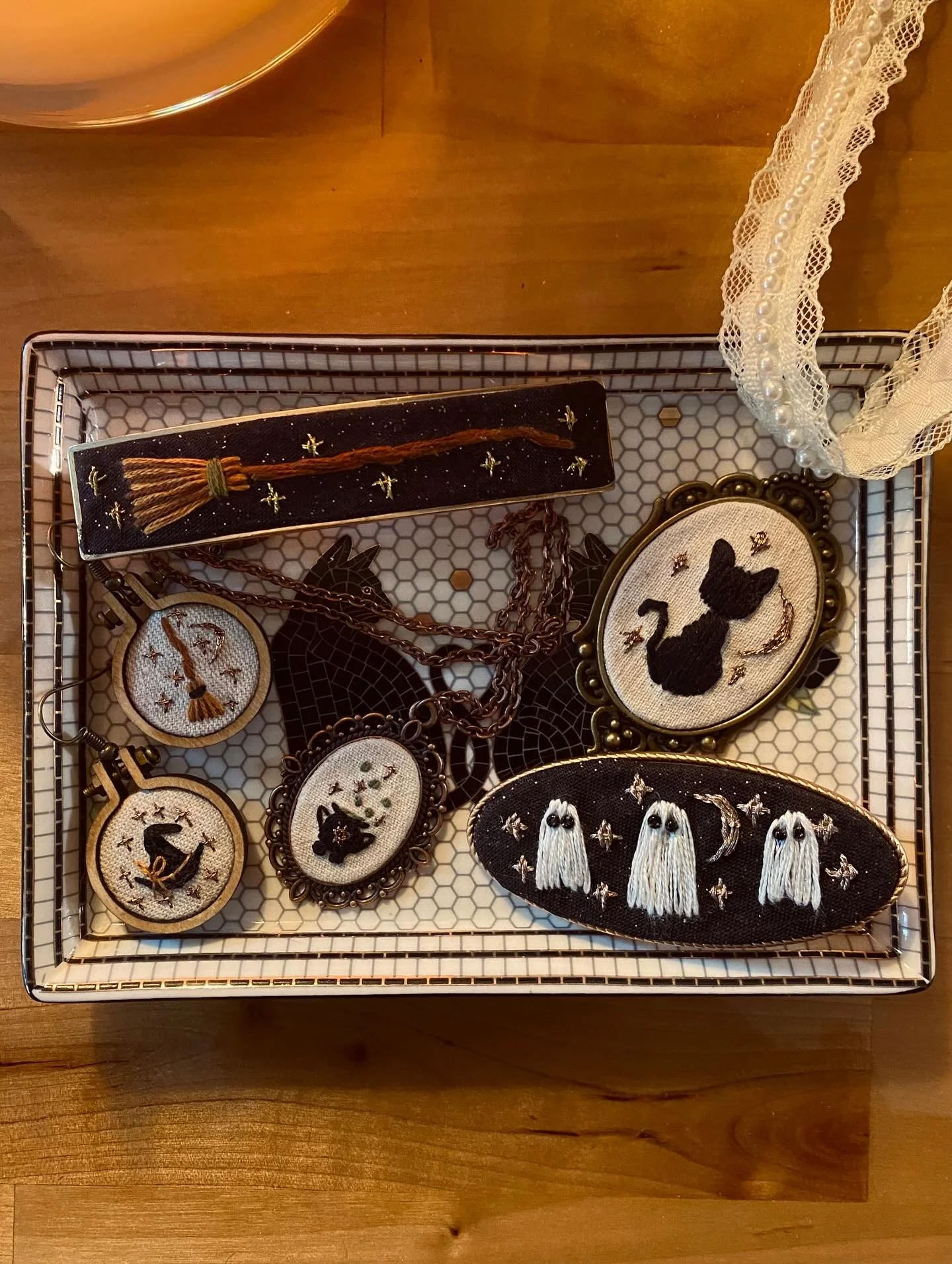 One last day to shop my spooky bling! Come to @hauntedhappeningsmarket. Open today until 8pm ✨

Thank you everyone who&rsquo;s supported My Darling Threads this fall! 🍁 I&rsquo;ll be posting my holiday schedule early next week! 

#handembroidered #d