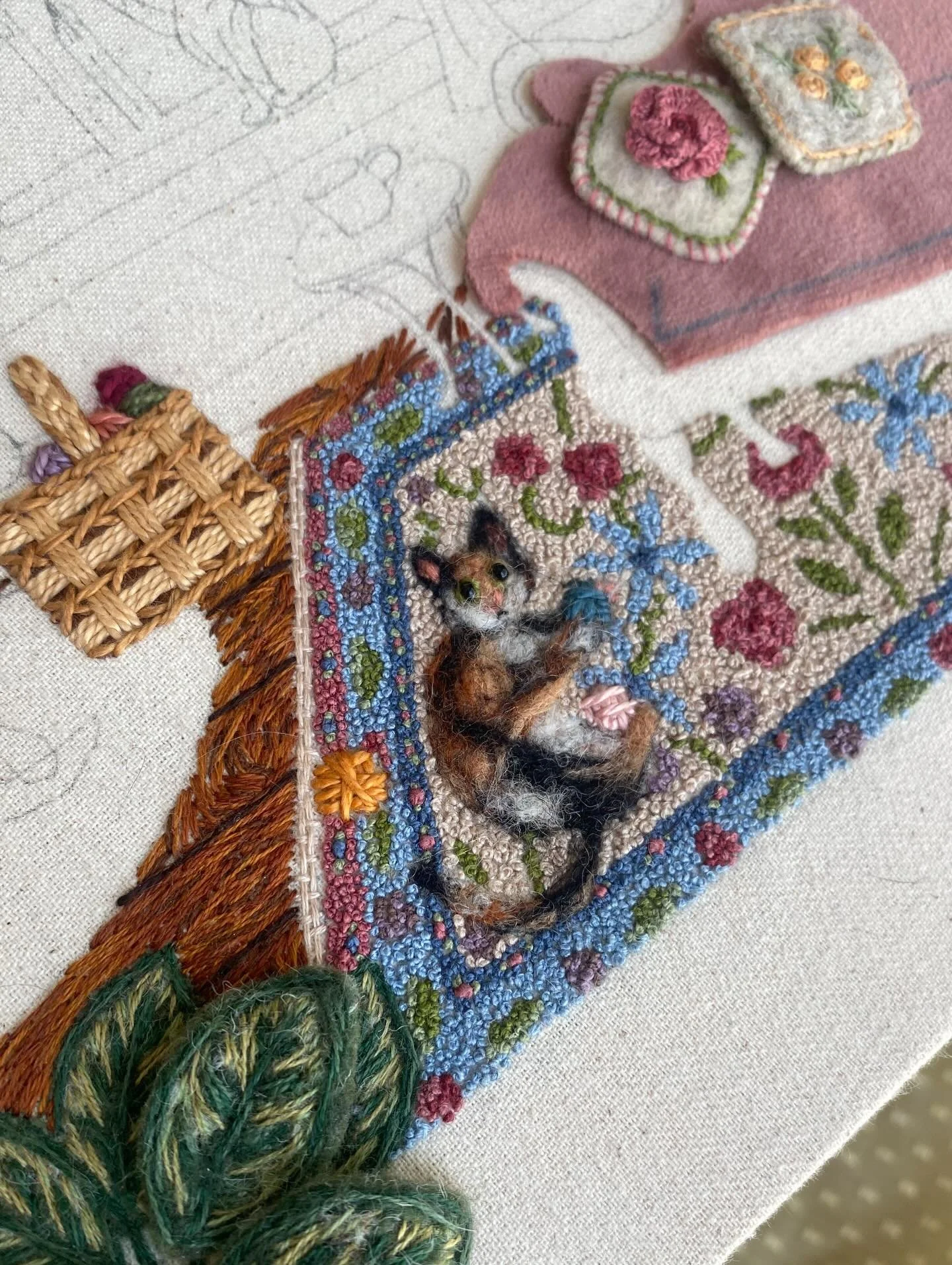 Work in progress of my most intricate embroidery/fiber arts piece to date! I&rsquo;m calling this one &ldquo;Hag&rsquo;s Haven.&rdquo; 🧶🐈&zwj;⬛

I&rsquo;ve really been pushing myself with textures and colors in this one. Loving the process so very 