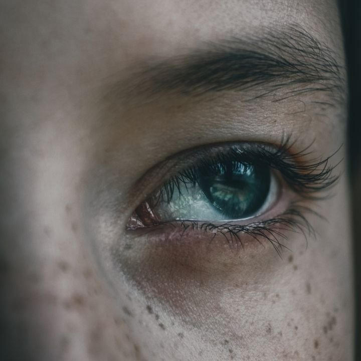 Close-up of a woman's teary eyes
