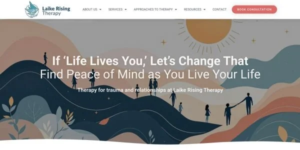 Homepage of Laike Rising Therapy featuring EMDR therapy for trauma and relationship concerns.