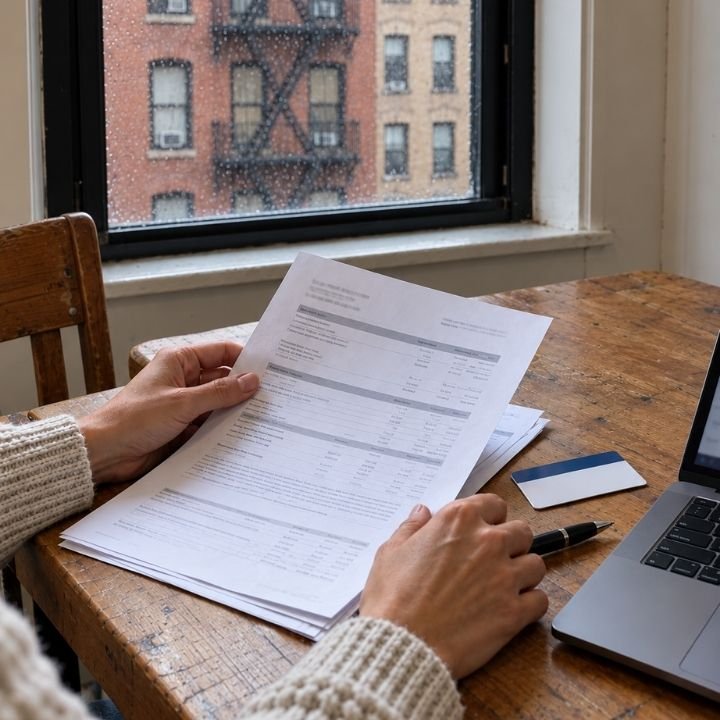 Person reviewing health insurance paperwork to understand EMDR therapy benefits and reimbursement options.