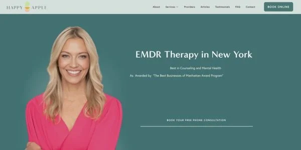Homepage of Happy Apple, a New York therapy practice providing EMDR therapy services.