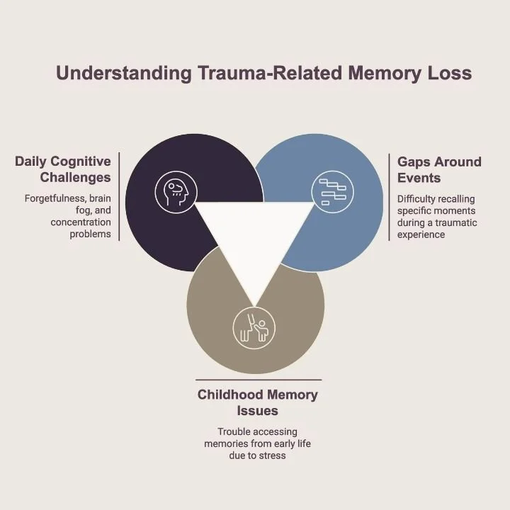 nfographic explaining common signs of trauma-related memory loss.
