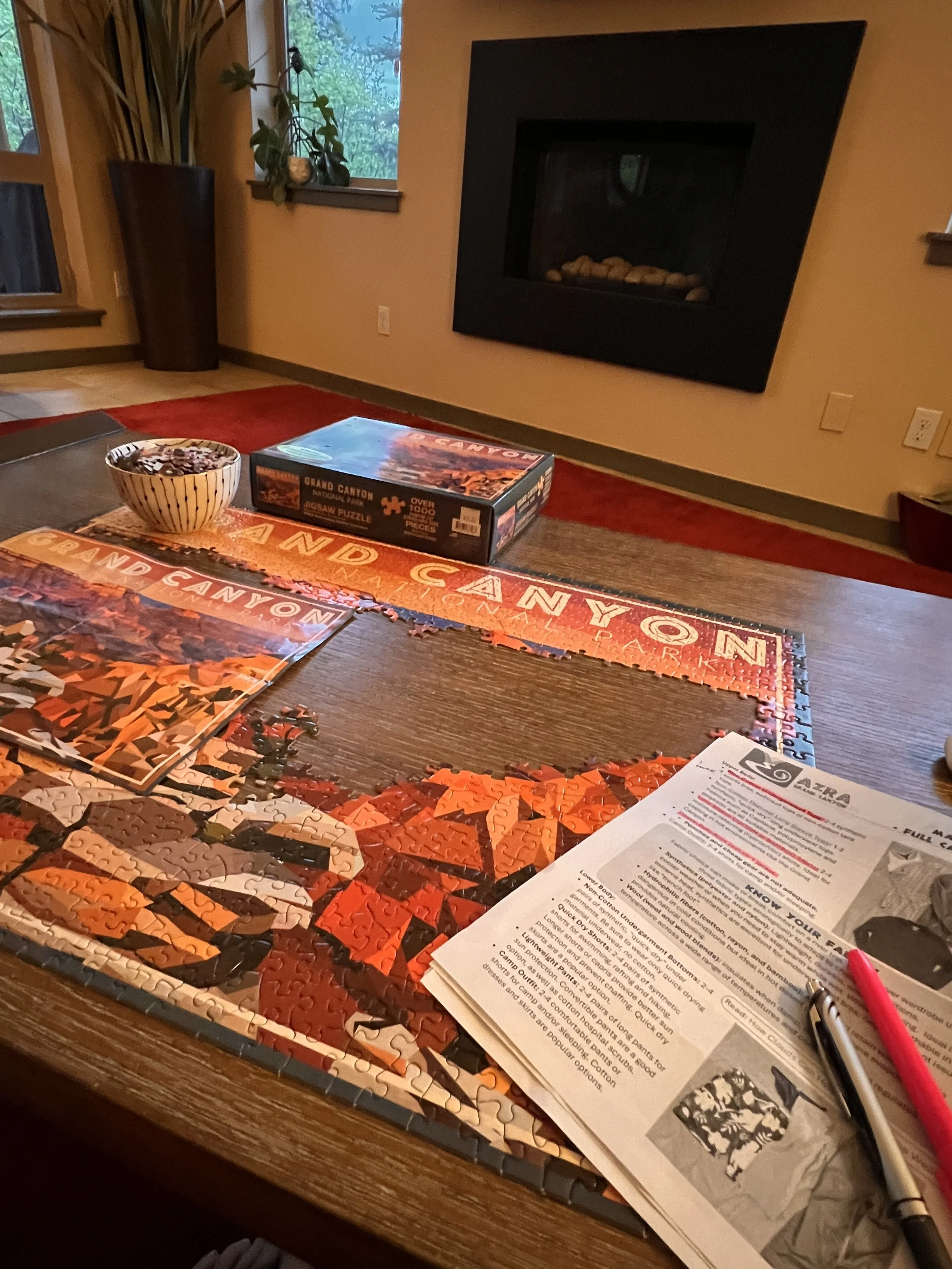 Priorities: puzzle then packing list