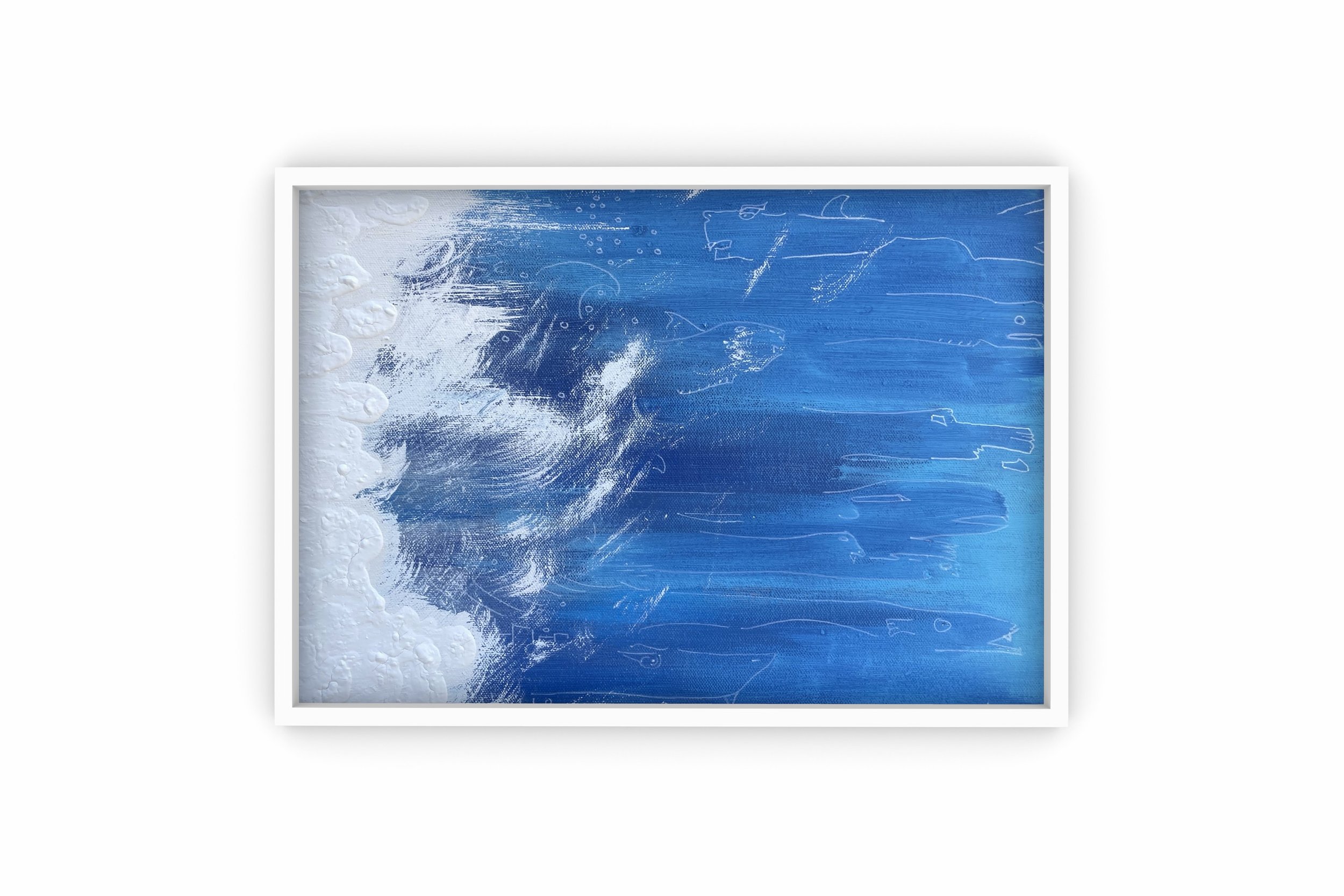 SIMPLE OCEAN by Talyn Edelson &bull;  Acrylic, recycled house paint and paint pen on canvas &bull; 11&rdquo;x14&rdquo; &bull; #ArtForSale #PaintingForSale #Painting #PaintOnCanvas #OriginalArtworkForSale