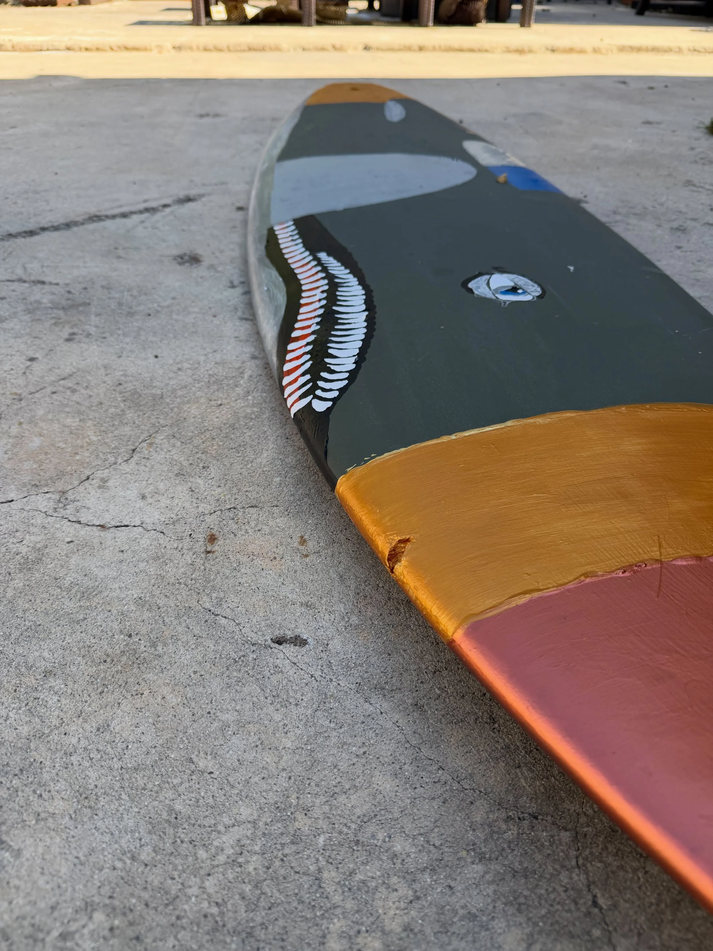I had a dream that I turned a #surfboard into a #WWII #fighterjet sculpture, so I&rsquo;m bringing it into this world. DM me to make a bid for purchase. #military #aircraftdesign <WIP>