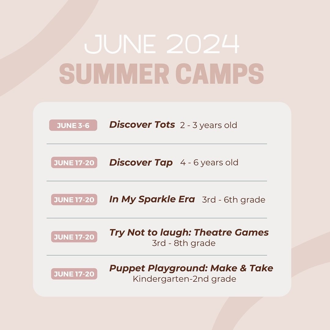Our summer camps are approaching and our June sessions filled up quickly. Check out these 5 camps that still have a few spots left for June or visit our website to see our camps for July! 

#dance #dancecamps #summercamp #siouxfalls #siouxfallssd #si