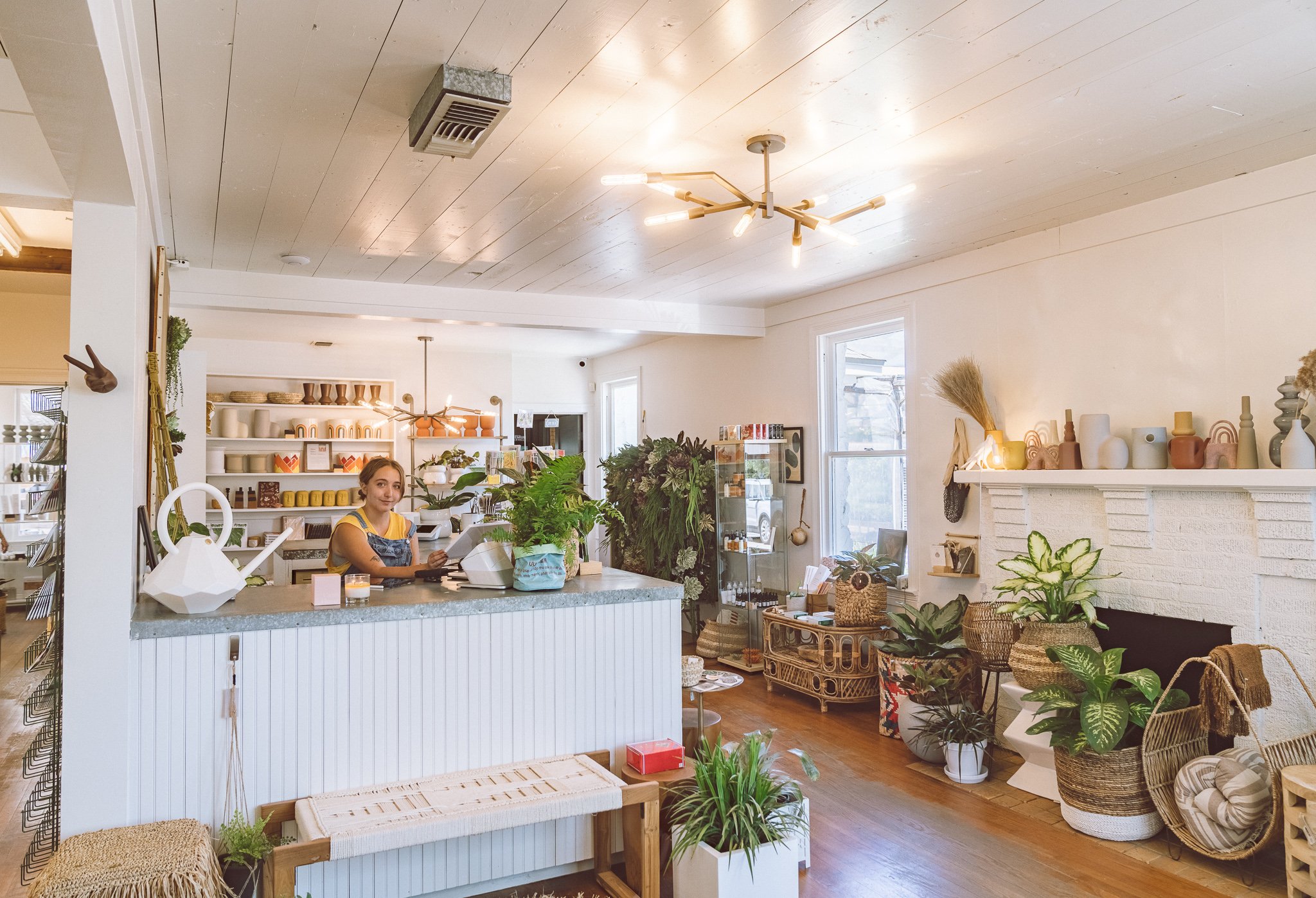 Cozy boutique interior with plants and decor items