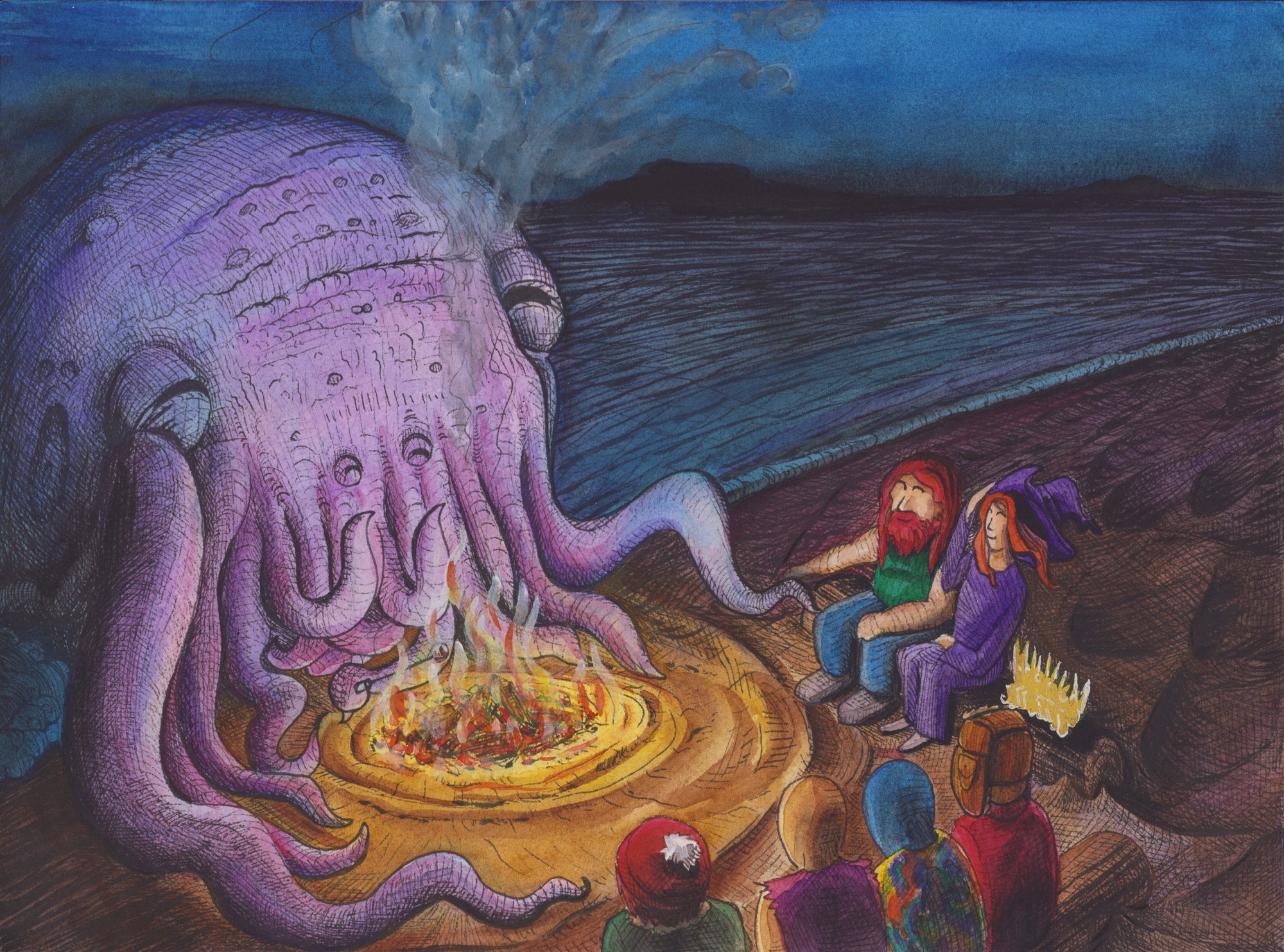 "The Tale of Cthulhu" Watercolor and Ink