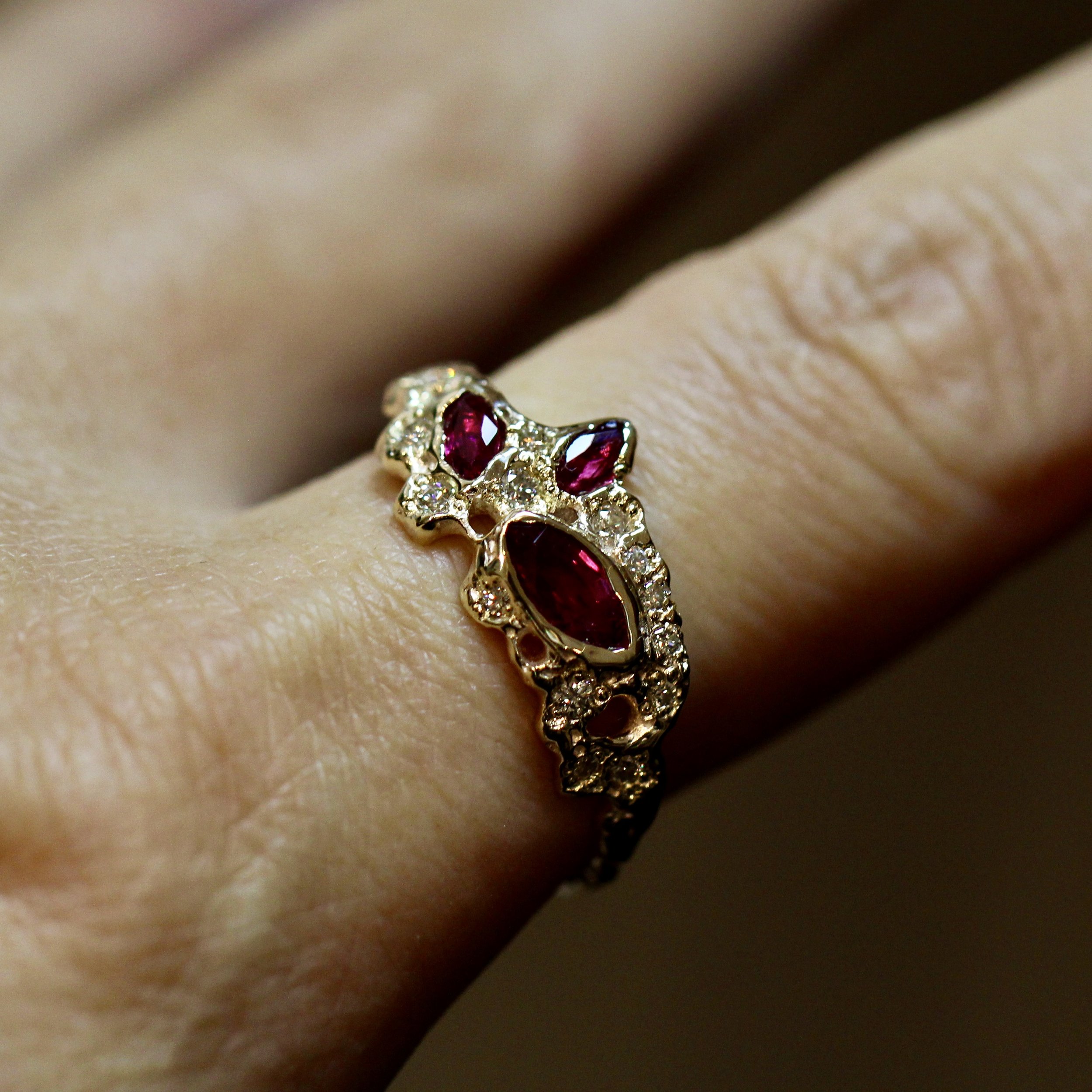Repurposed diamonds and ruby in recycled gold