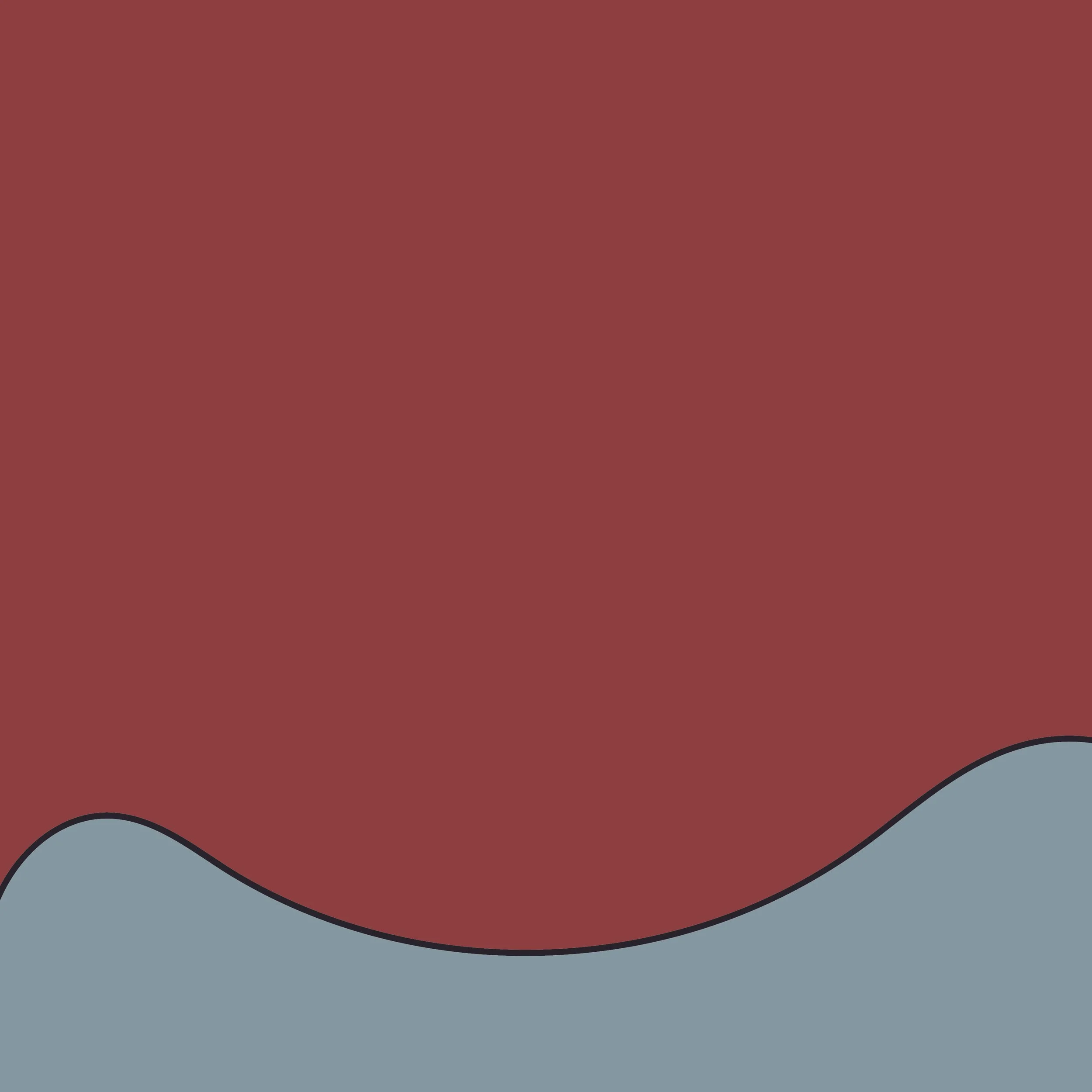 A stylized illustration with a large maroon area at the top and a smaller blueish-gray area at the bottom, separated by a curved black line.