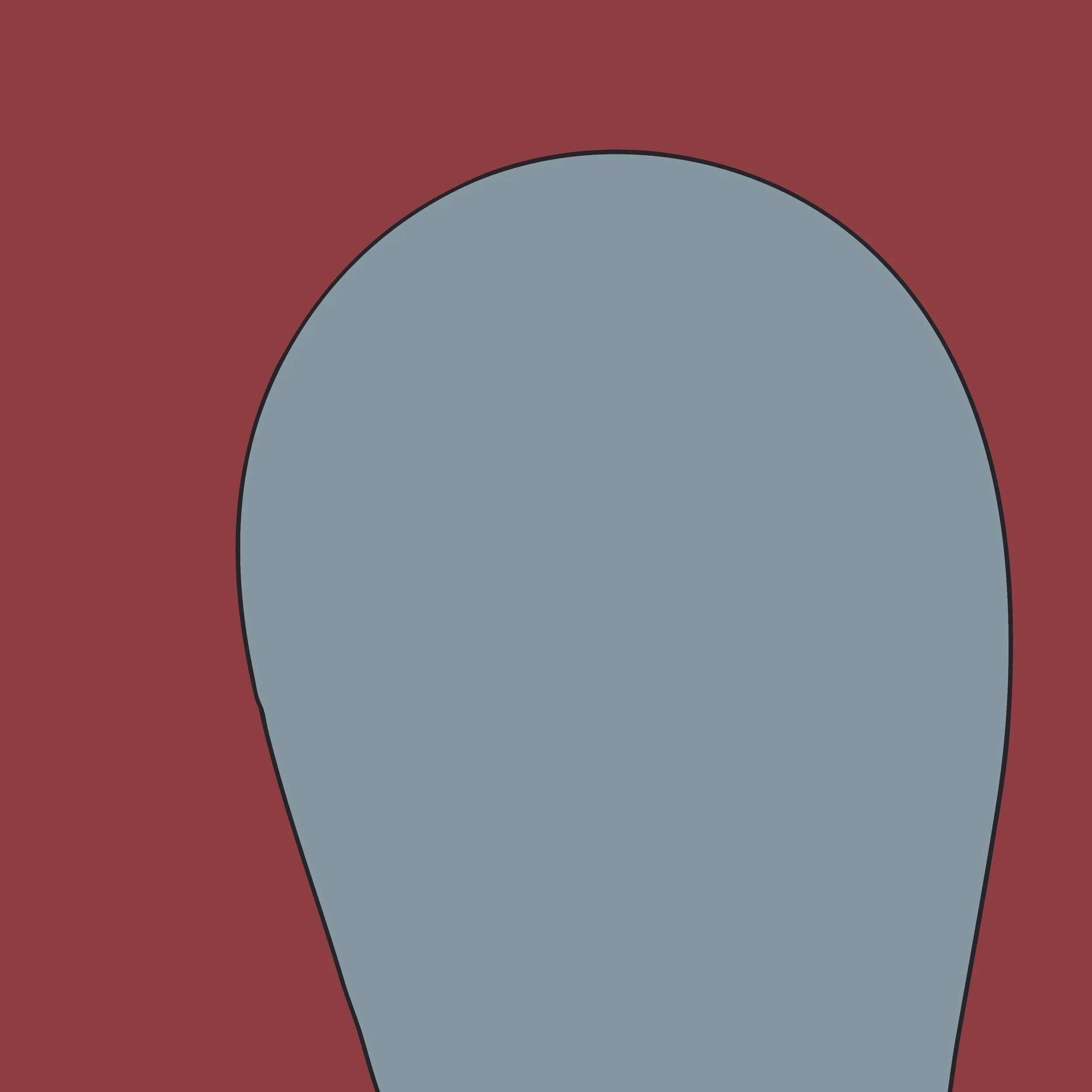 A computer-generated image of a blue light bulb against a maroon background.