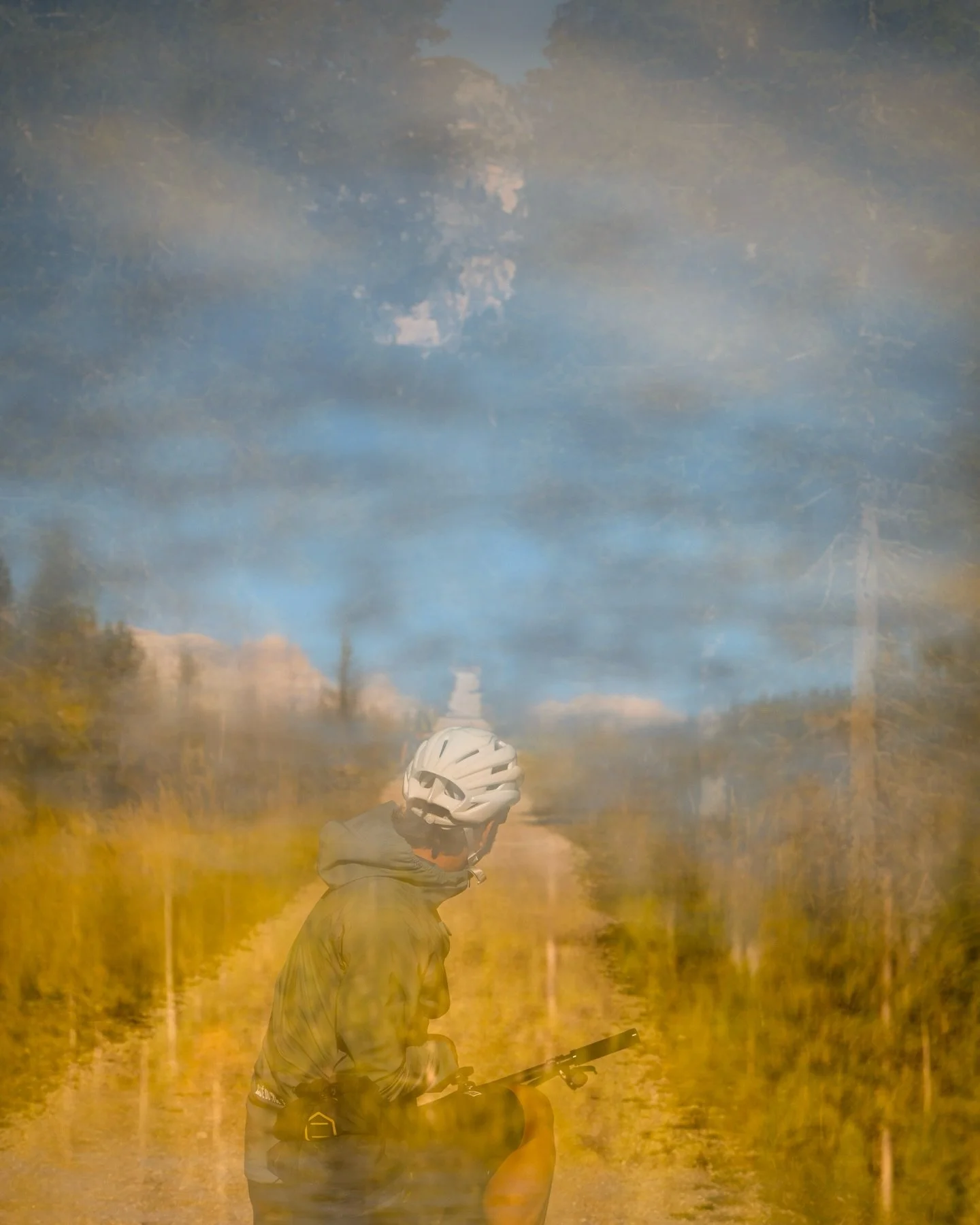 Dolomites&rsquo; dreaming.

In frame: @a_do_t 
All effects made in camera on site 📸

#alventomagazine #destinations #dolomites #doubleexposurephotography #cycling