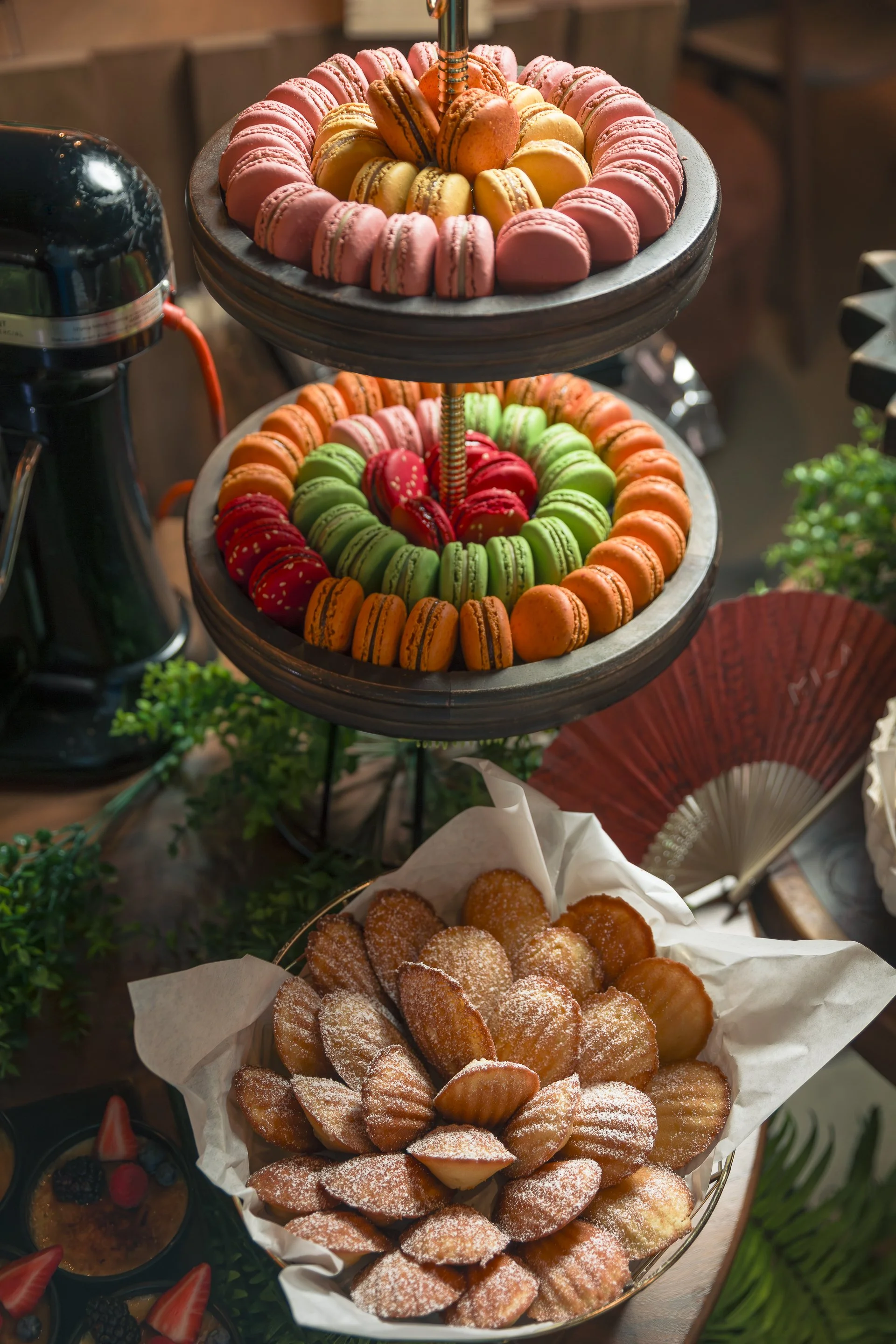 Image of Macaroons, and madelines that are served at brunch in MILA.