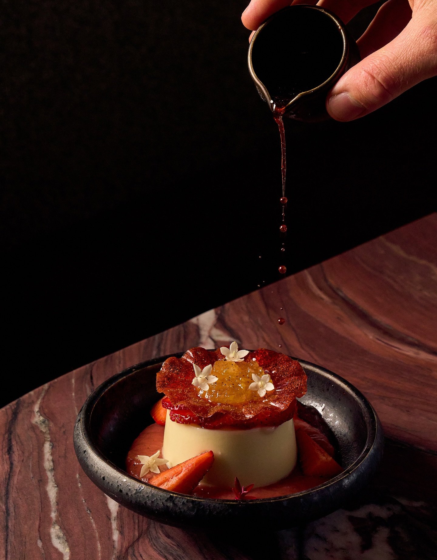 Delight in our newest dessert addition &mdash; Yuzu Blossom. Savor the balanced flavors of rhubarb paired with the sweetness of strawberries, and the soft richness of mirliton. A flawless finale for your dinner MILA. #MILArestaurants