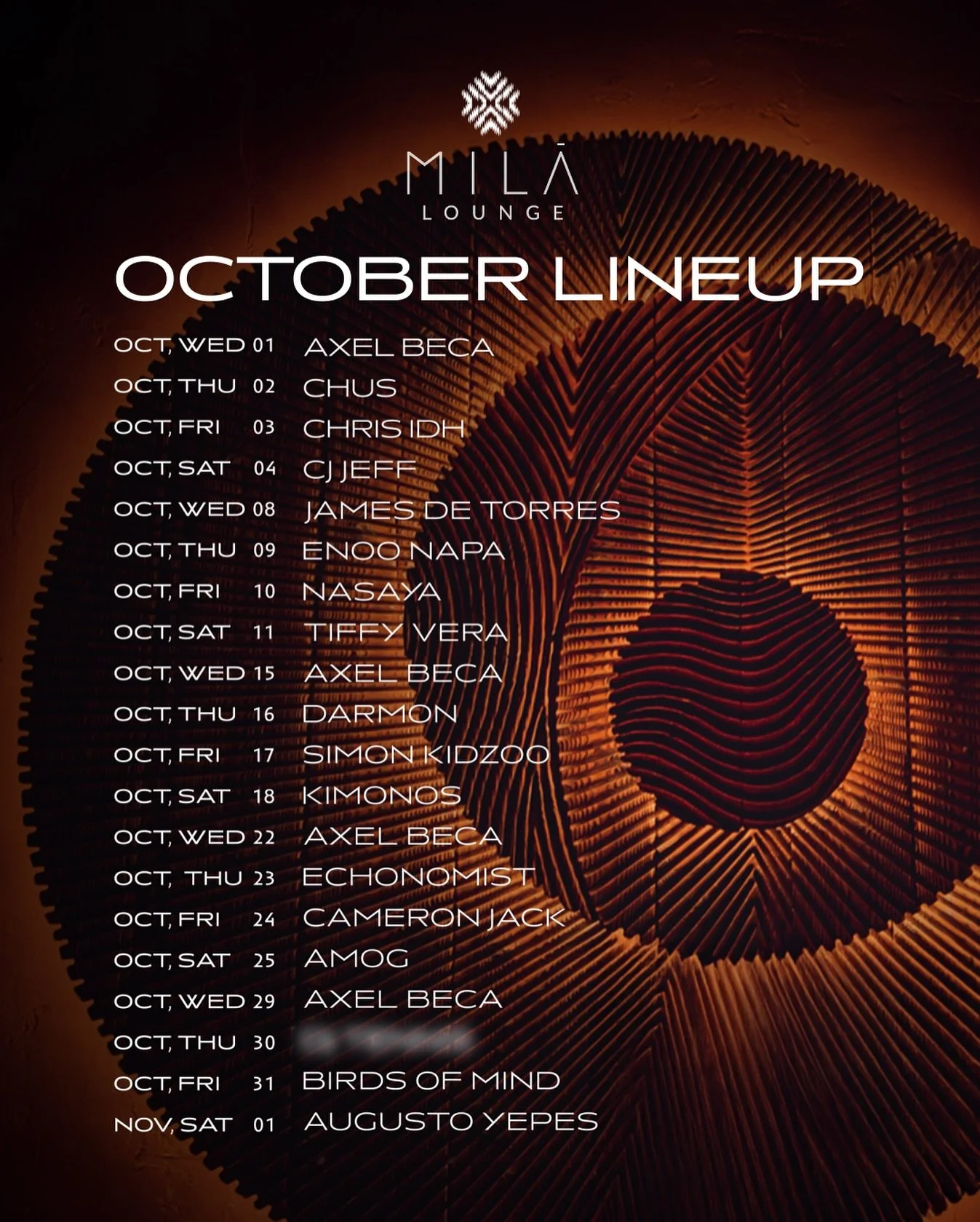 A month of unforgettable nights, defined by music. October at MILA Lounge awaits. Reserve: reservations@milalounge.com