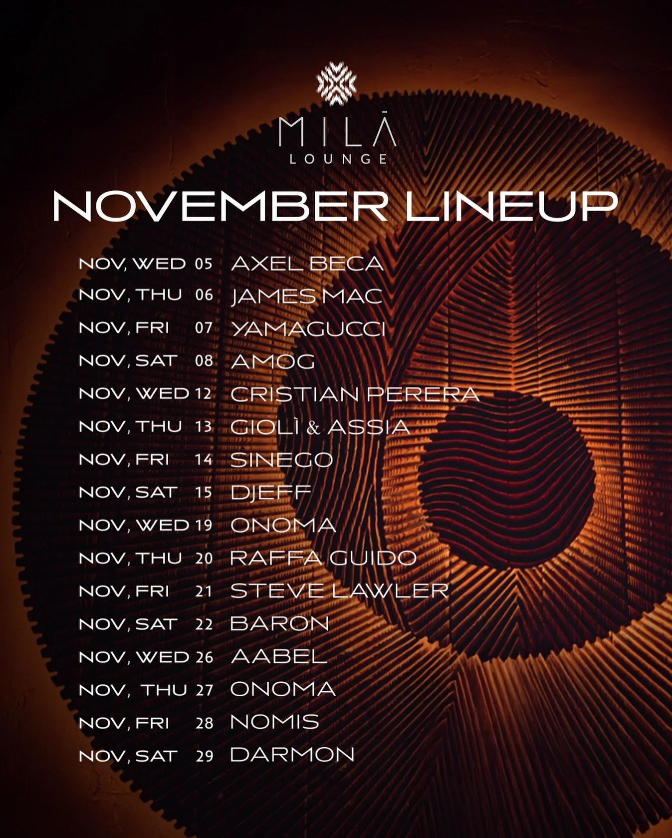 A new month, a new rhythm. Join us for November nights at MILA Lounge, defined by music. See you soon! Reserve your table: reservations@milalounge.com