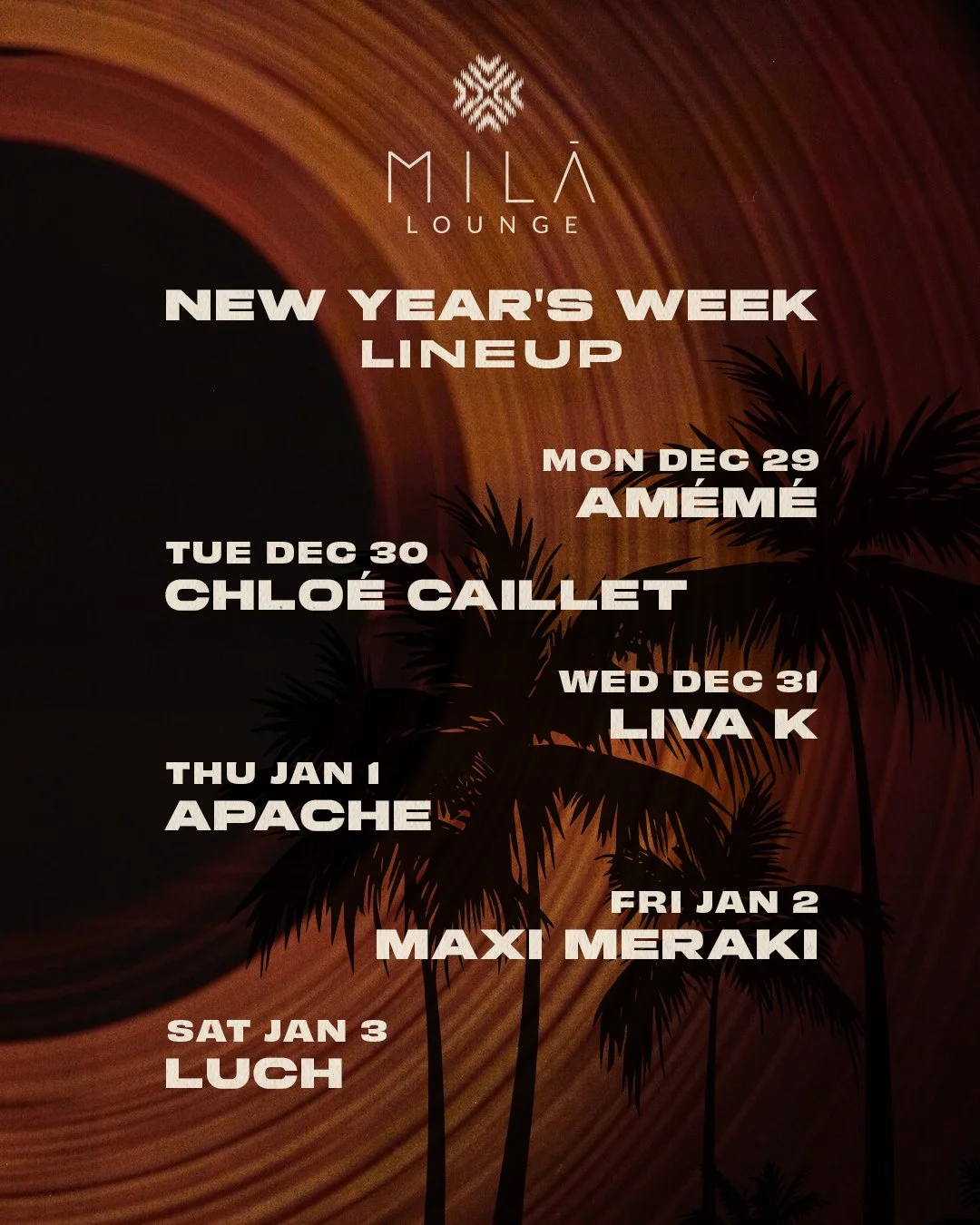 Step into the final nights of the year at MILA Lounge, where energy meets unforgettable moments with a special lineup. Reserve your table via link in bio.