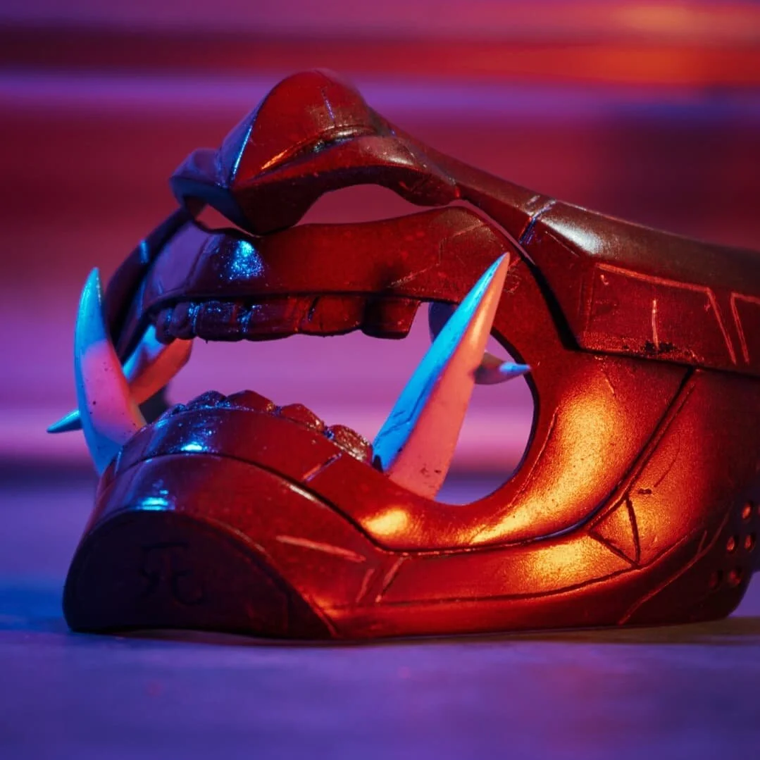 It's bee. A while since I've shown any updates on the cyberpunk inspired oni mask 👹 Also finally getting back into more photography. Just currently happy with how this mask turned out, it's crazy to think that this was a 3d print that I took the tim