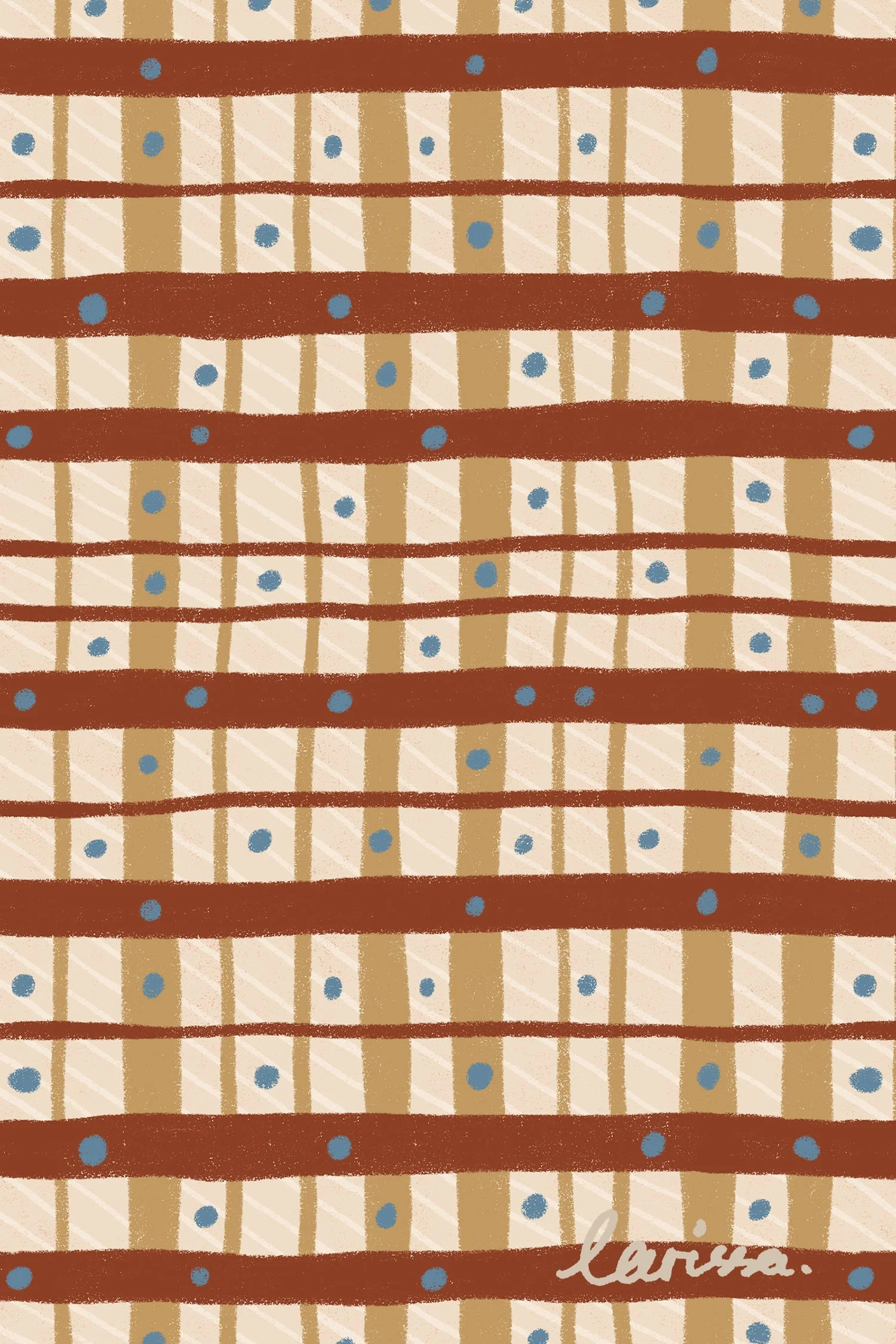 an image of a hand drawn gingham stripe pattern in burgundy red sand yellow and ivory white