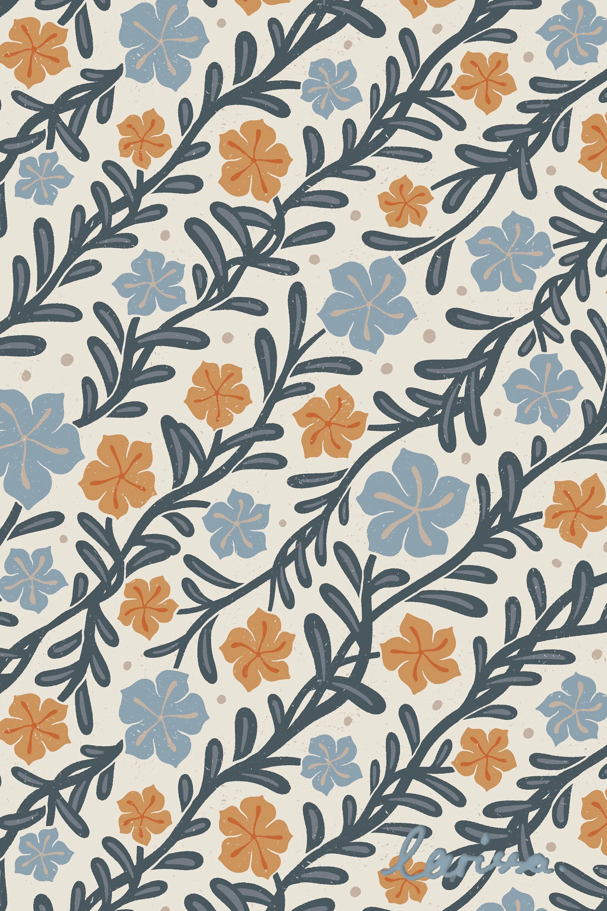 a diagonally striped floral pattern in block print and art nouveau style