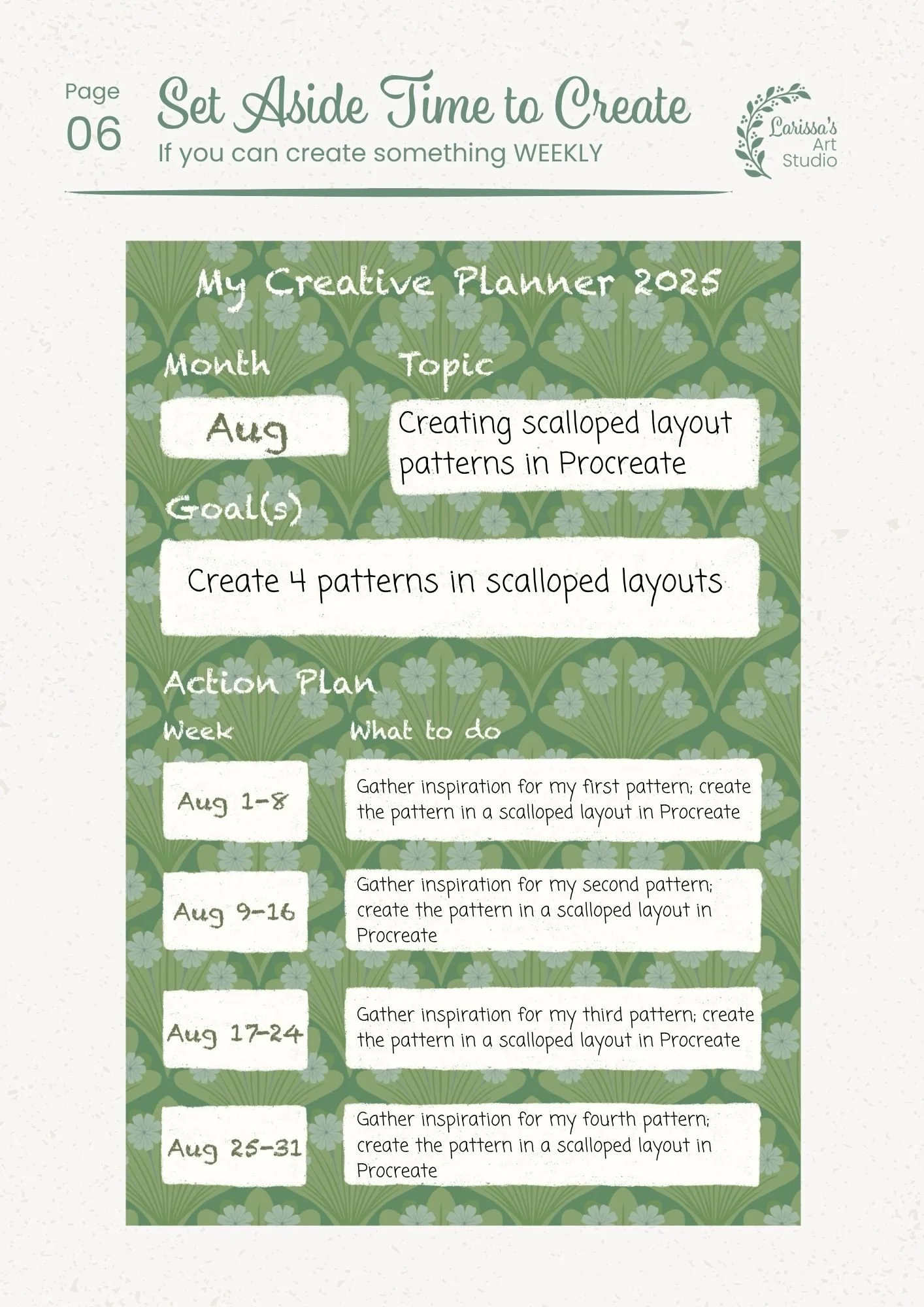 Aug 25 - Creative Guide - Pattern Layout: Scallops/Shells/Fans - Weekly Schedule
