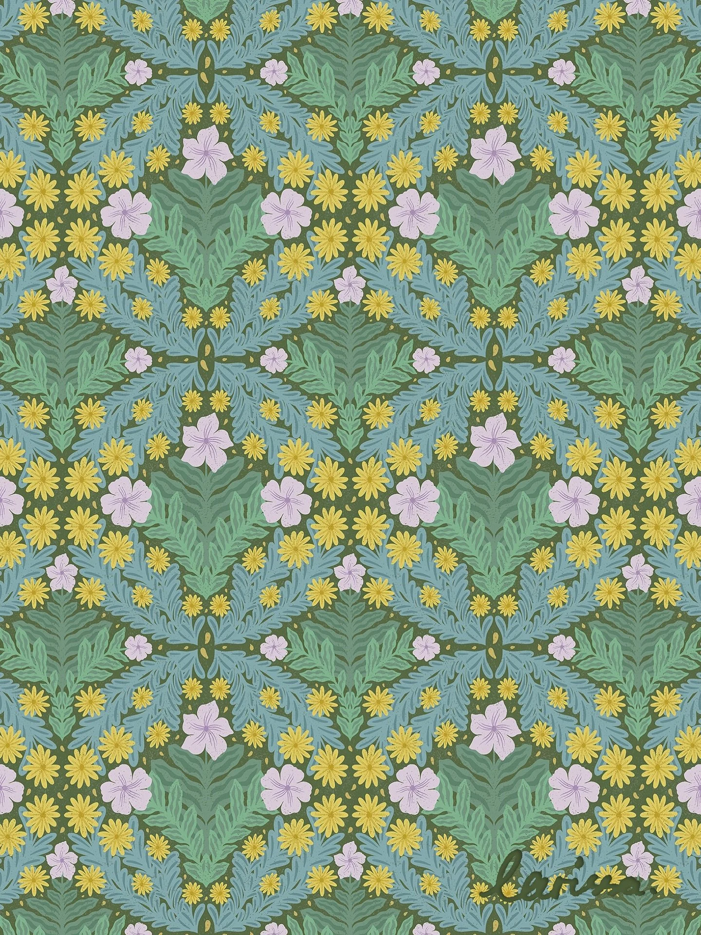 Following my last post about circle layout patterns, I created this floral design in an interlacing structure in Procreate. This is part of my Exploring Pattern Layouts Series where we look at some common pattern layouts and learn to create a pattern