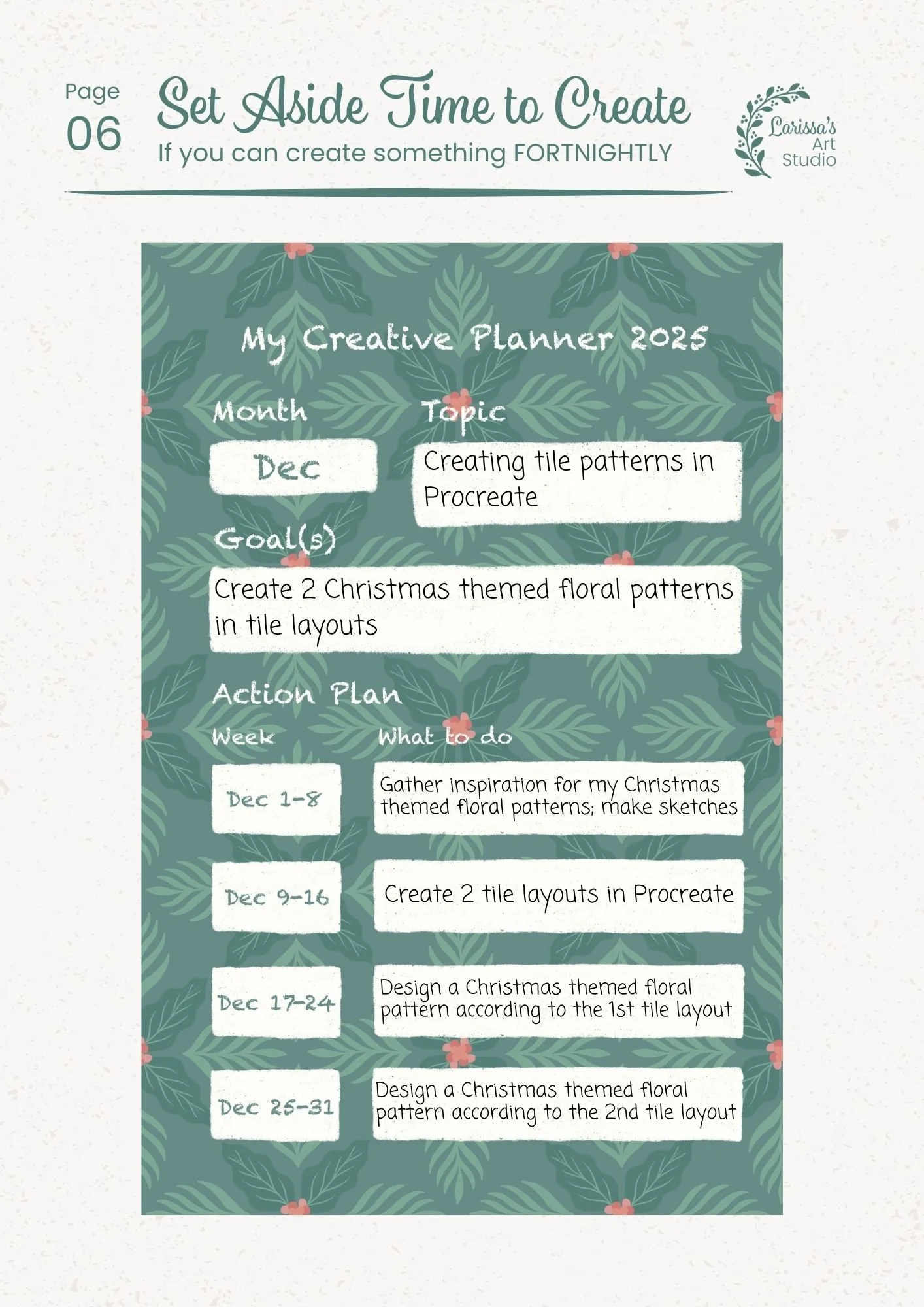 Dec 25 - Creative Guide - Pattern Layout: Tiles - Fortnightly Schedule