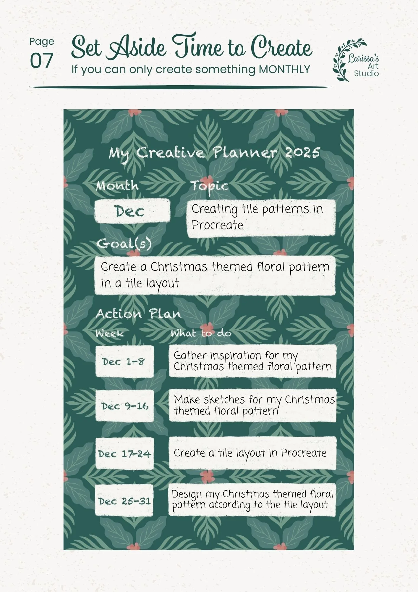 Dec 25 - Creative Guide - Pattern Layout: Tiles - Monthly Schedule