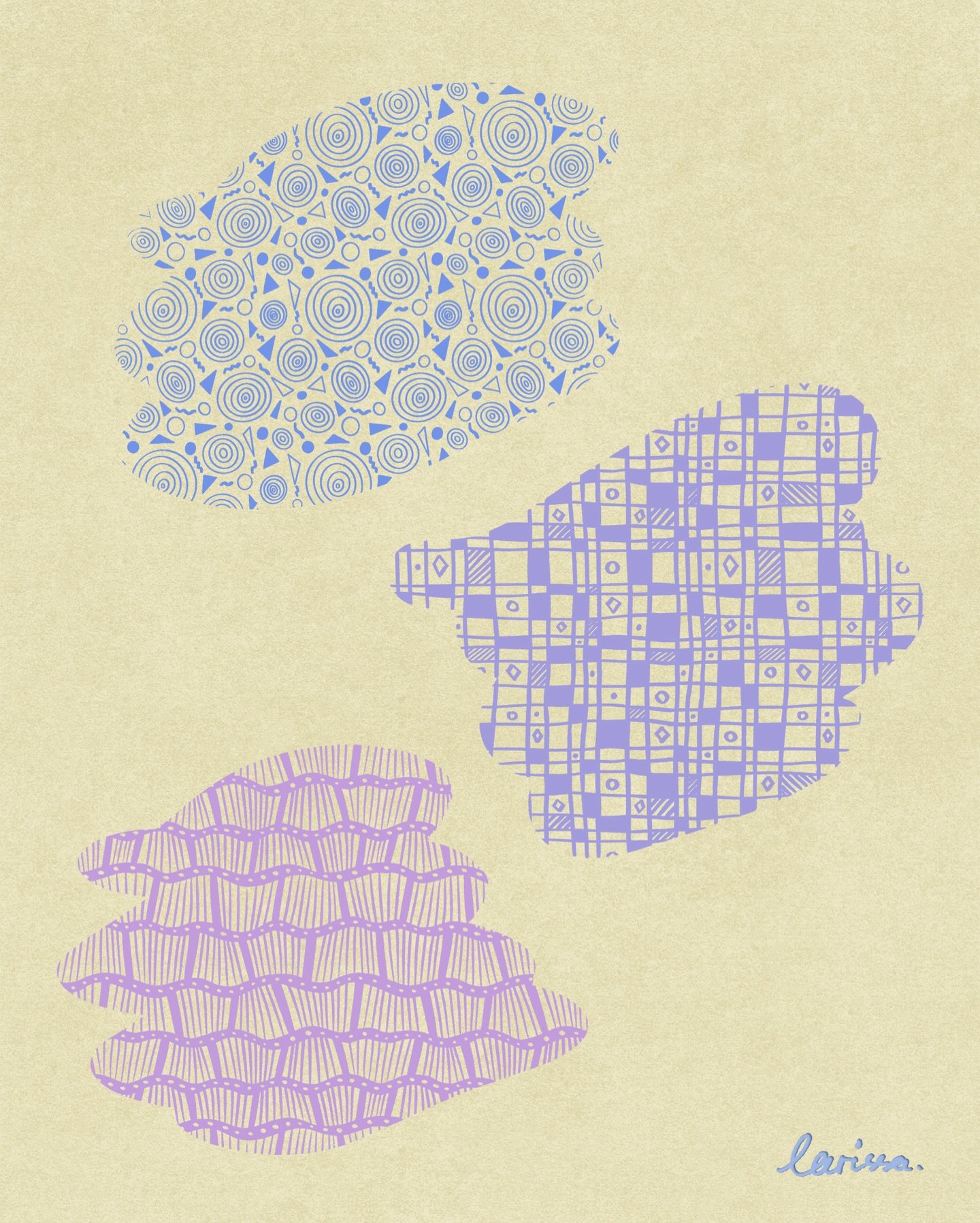I&rsquo;ve been designing heaps of patterns last year, so I thought maybe I could make some pattern brushes. To make things simple, I made some repeat patterns by just doodling, and then turned them into brushes in Procreate. It was pretty fun to pla