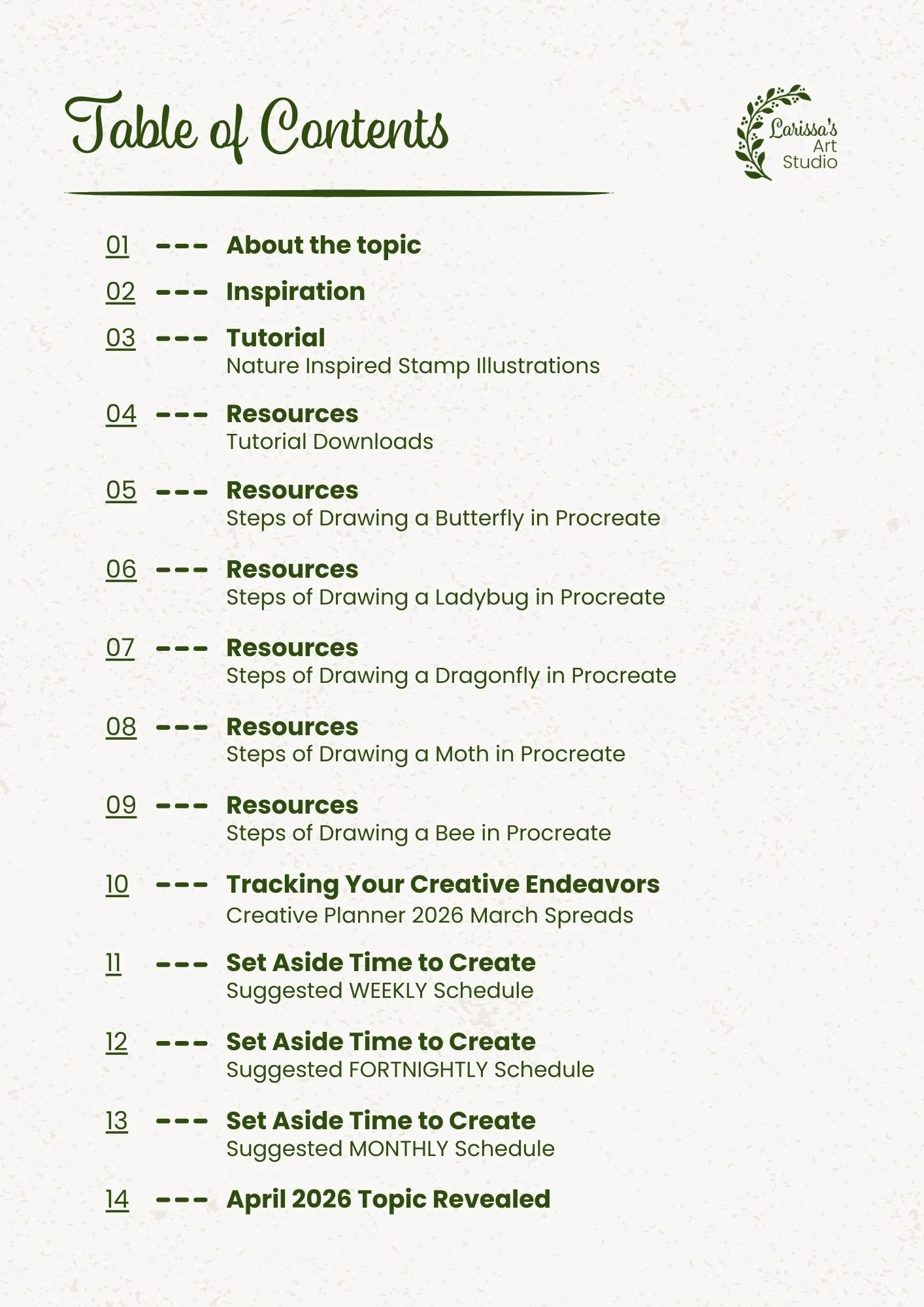 Mar 26 - Creative Guide - Nature Inspired Stamp Collection - Table of Contents