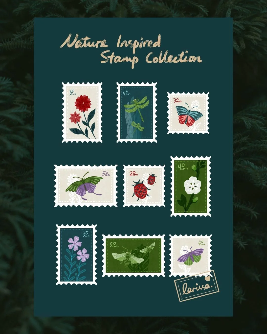 I've recently created this stamp collection in Procreate featuring insects and plants. I took inspiration from vintage insect illustrations and postage stamp designs, as well as insect specimens from local museums. After that, I made a tutorial showi