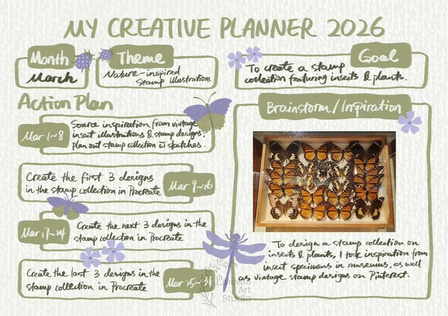 Filling out the March spreads in my creative planner in line with my nature themed stamp collection
