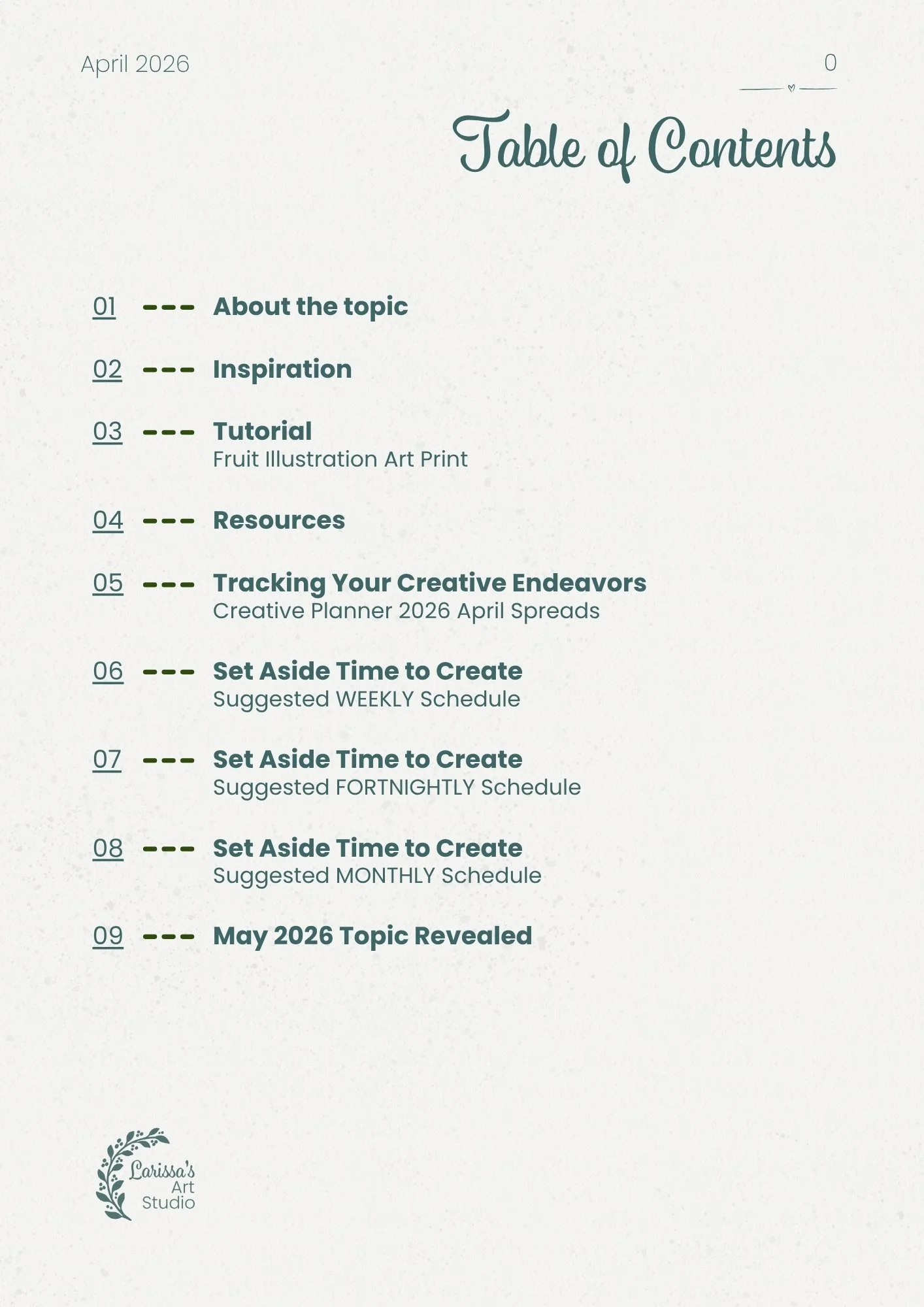 Apr 26 - Creative Guide - Fruit Illustration Art Print - Table of Contents