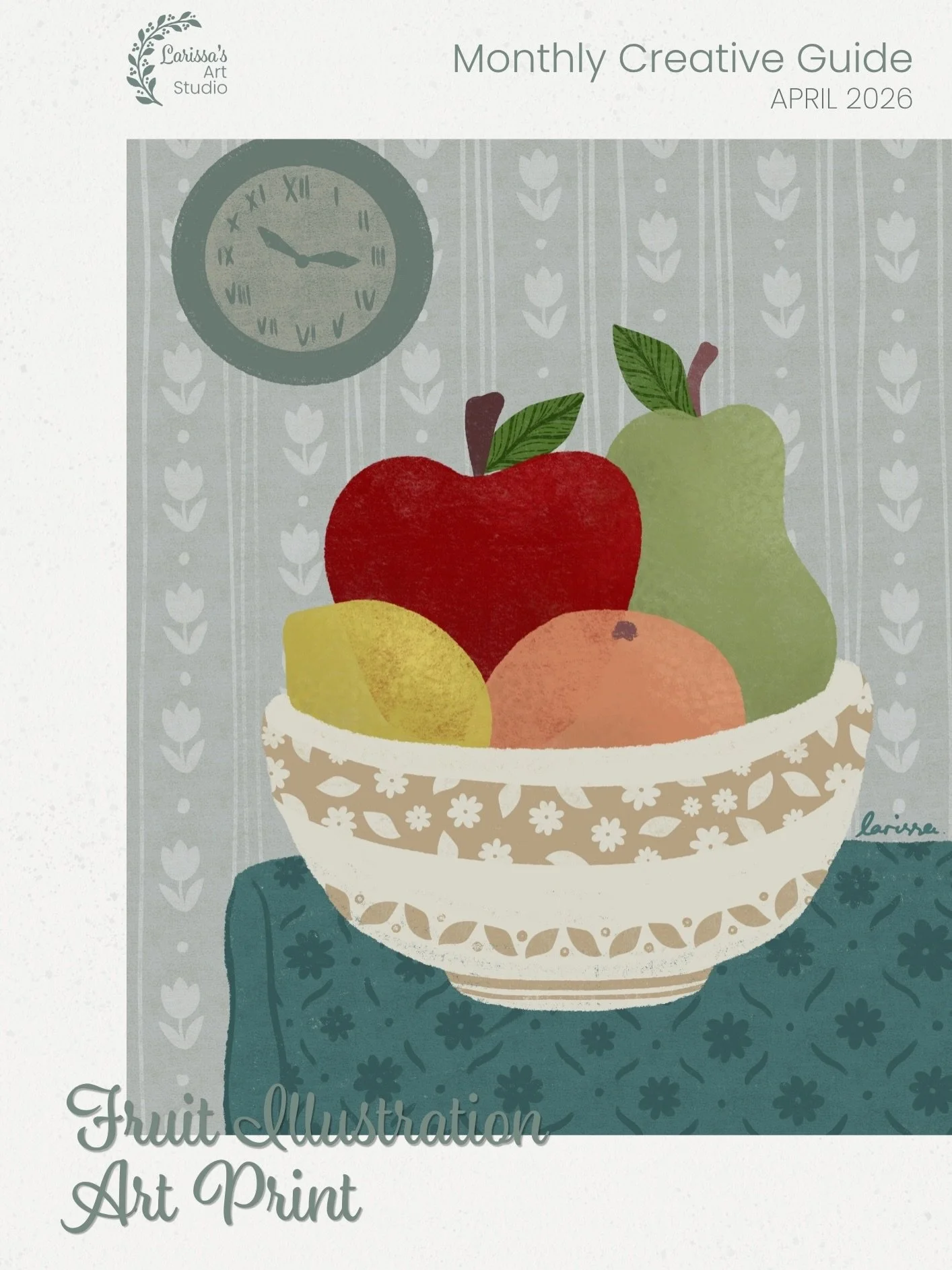 My April 2026 Creative Guide is about creating a still life illustration with fruits in Procreate. We will learn how to make stamp brushes of various fruit shapes and use them to put together an indoor still life scene. You will find lots of resource