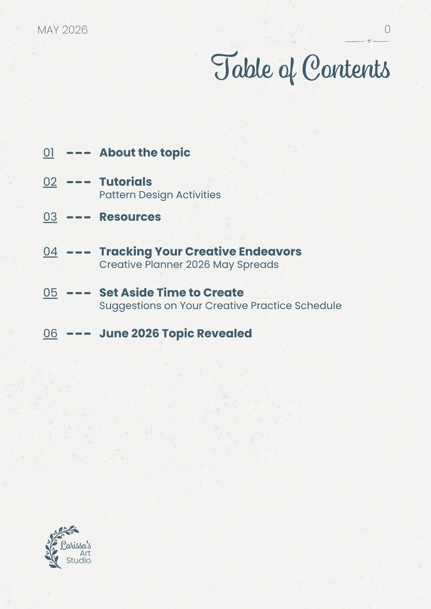 May 26 - Creative Guide - Pattern Design Activities - Table of Contents 