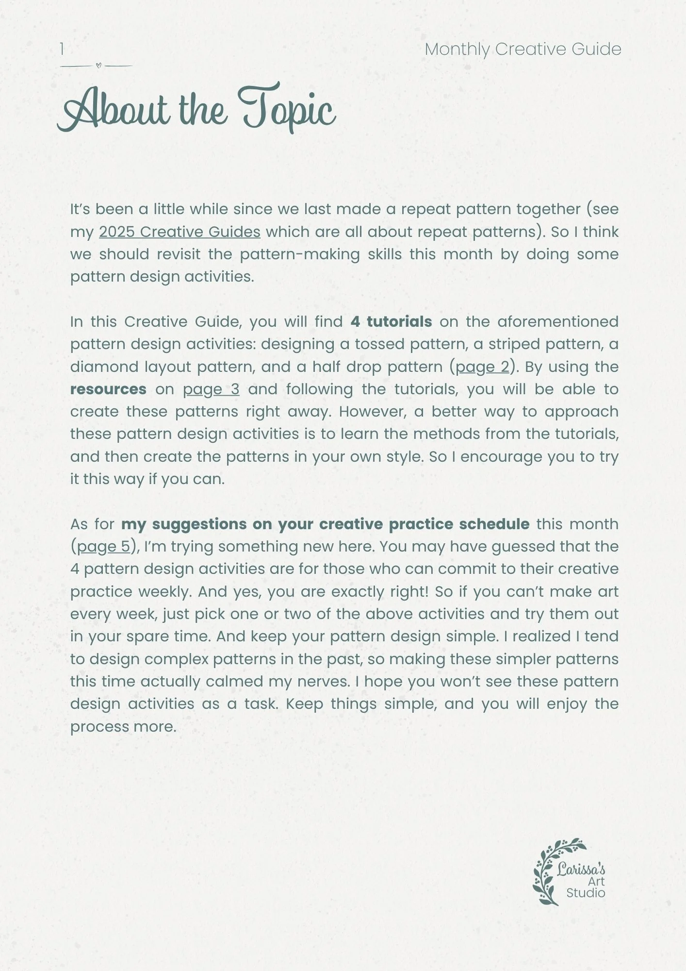 May 26 - Creative Guide - Pattern Design Activities - Topic Summary 