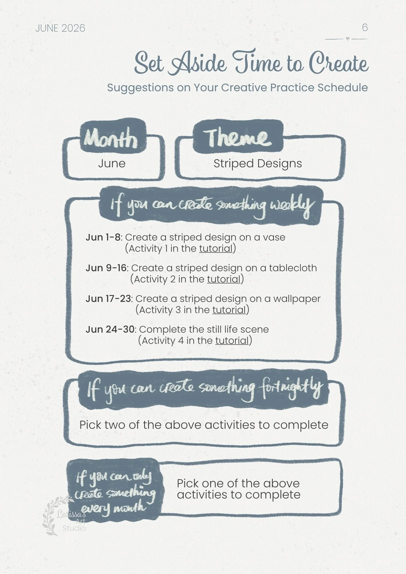 Jun 26 - Creative Guide - Striped Designs - Creative Practice Schedule