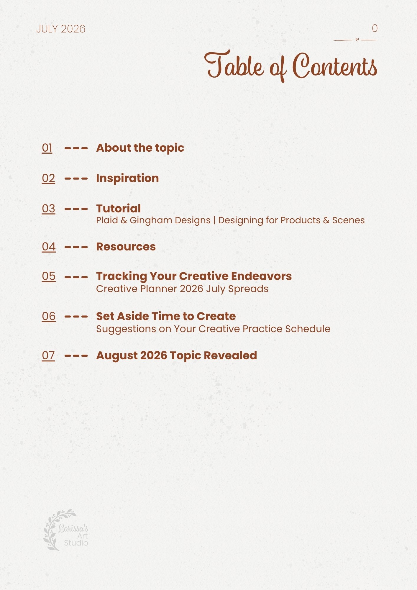 Jul 26 - Creative Guide - Plaid Gingham Designs - Table of Contents