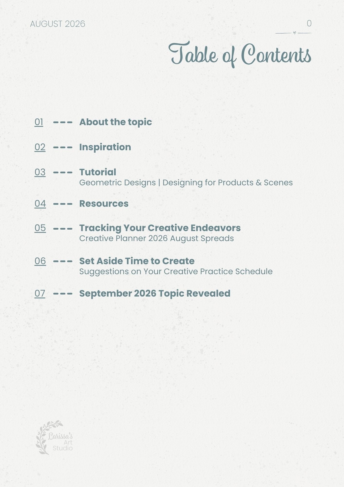 Aug 26 - Creative Guide - Geometric Designs - Table of Contents