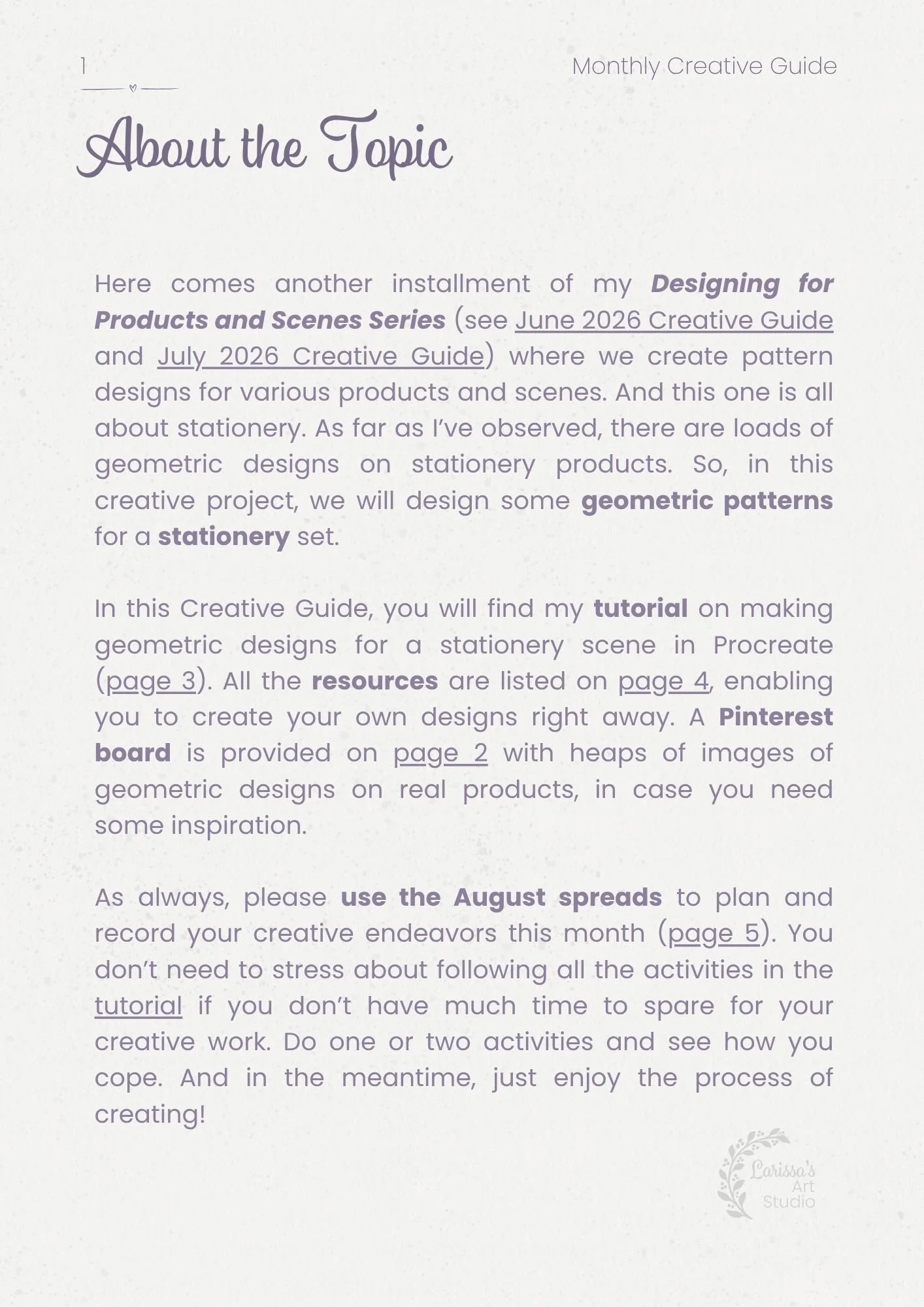 Aug 26 - Creative Guide - Geometric Designs - Topic Summary