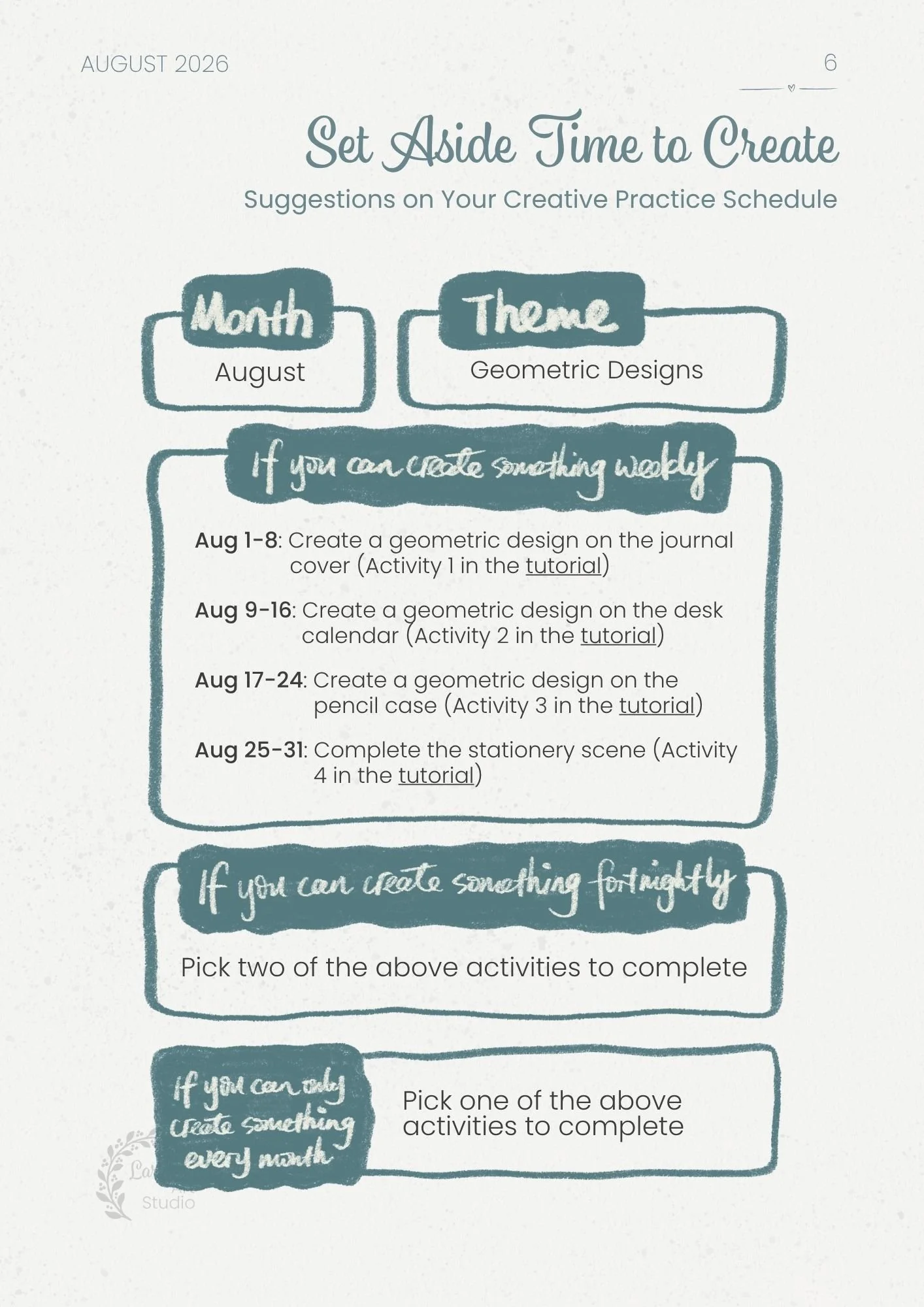 Aug 26 - Creative Guide - Geometric Designs - Creative Practice Schedule