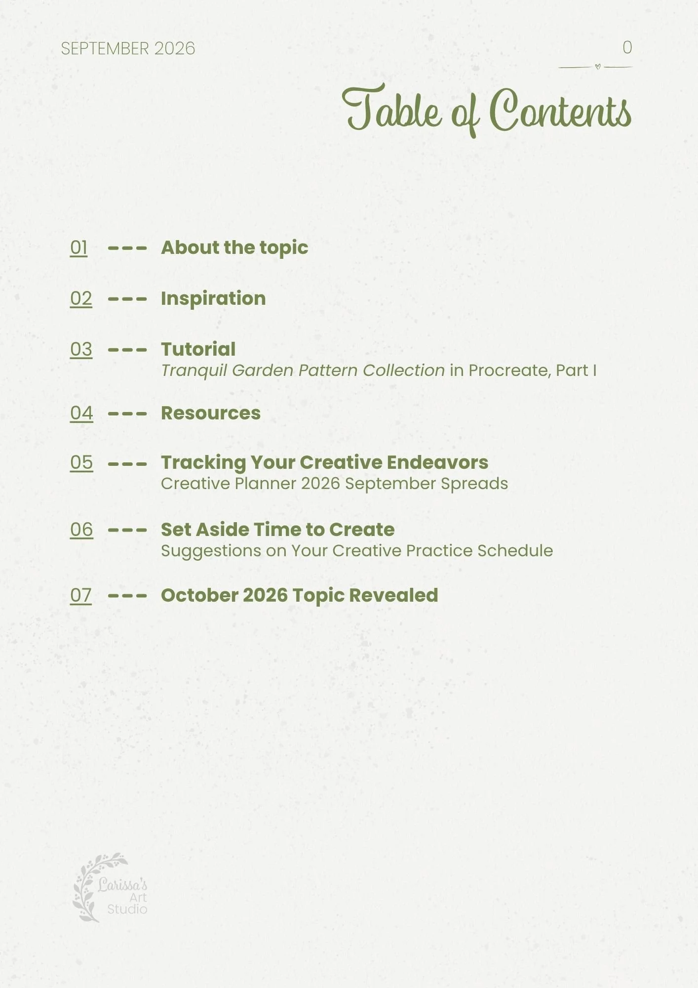 Sep 26 - Creative Guide - Tranquil Garden Pattern Collection Part 1 - Table of Contents