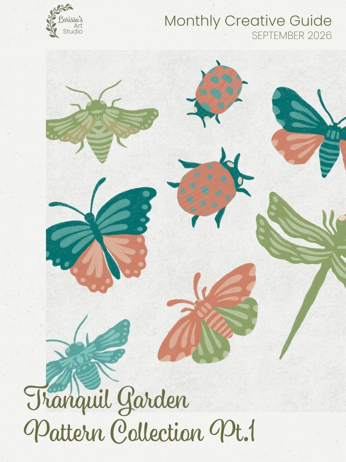 My September 2026 Creative Guide kicks off a three-month project where we create a pattern collection together in Procreate around the theme of nature, insects, and plants. We will focus on doing preparation work for the collection in the first month